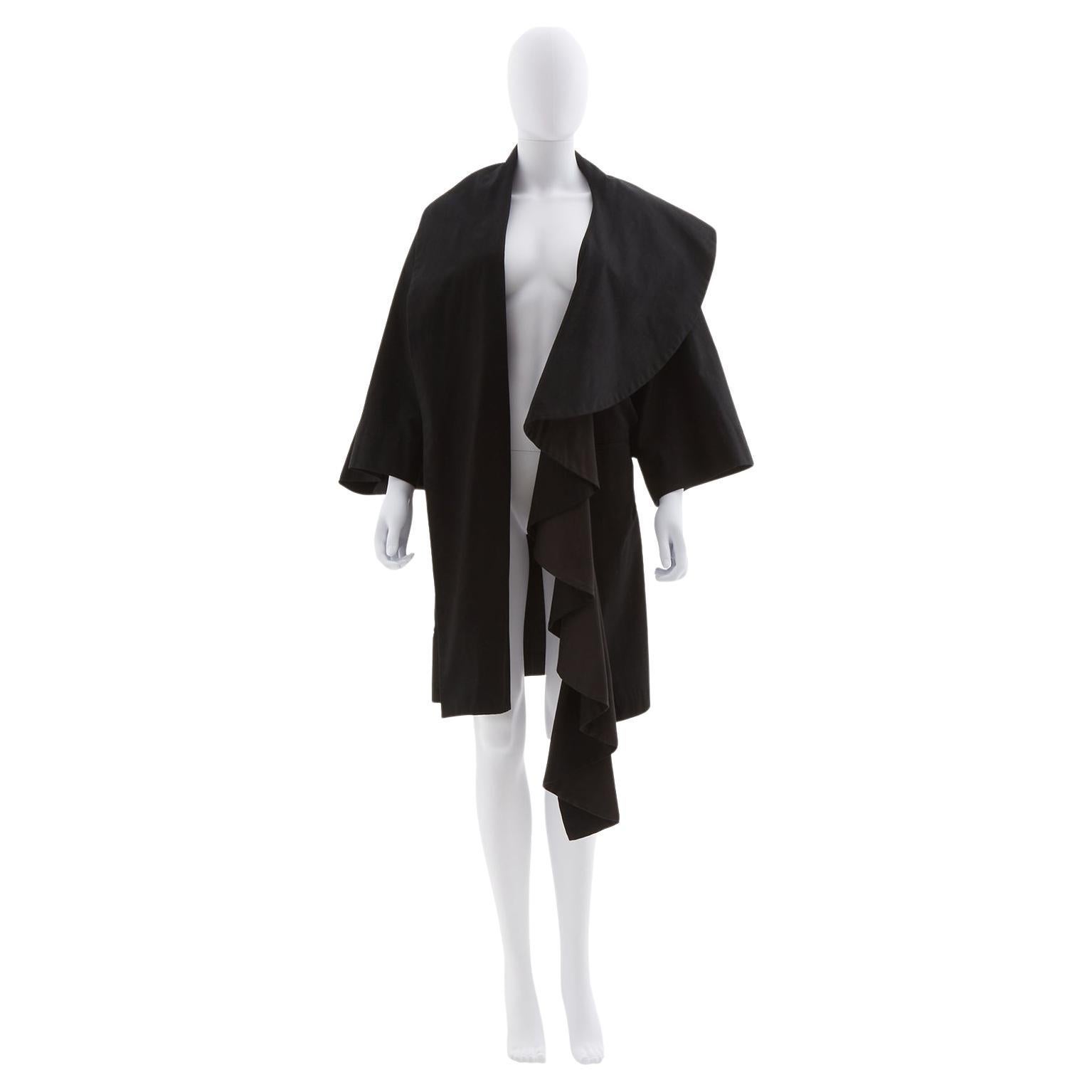 Yoshi Yamamoto Black cotton asymmetric cape, ss 2009 For Sale