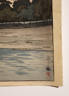 Kamogawa in Kyoto, Jizuri-Siegel, japanischer Farbholzschnitt