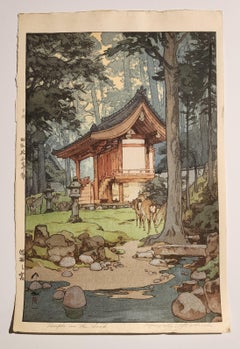 Temple in the Wood, Jizuri Seal, Japanese Woodblock Print