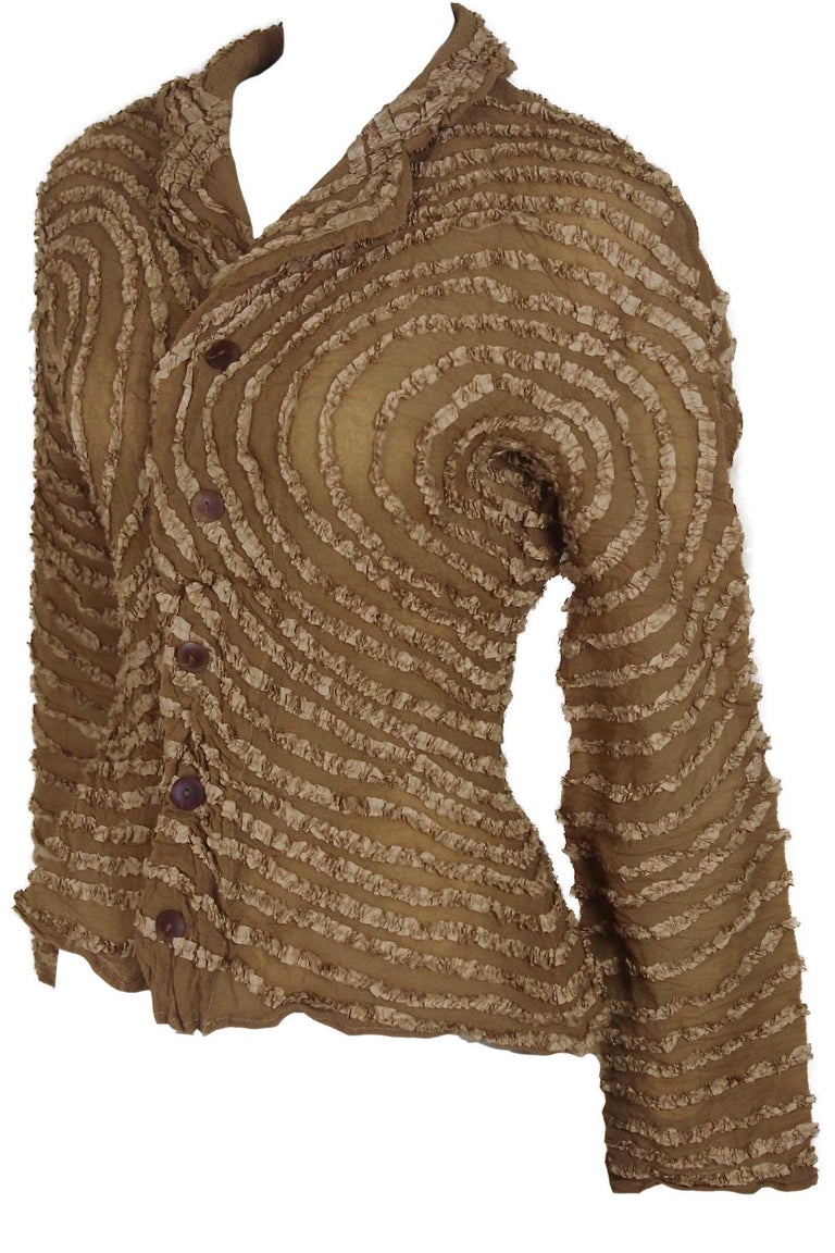 Yoshiki Hishinuma dark brown velour knit floral print long sleeve dress - sz 1 S