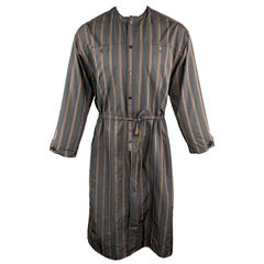 YOSHIO KUBO Size M Brown & Navy Stripe Polyester Drawstring Collarless Coat