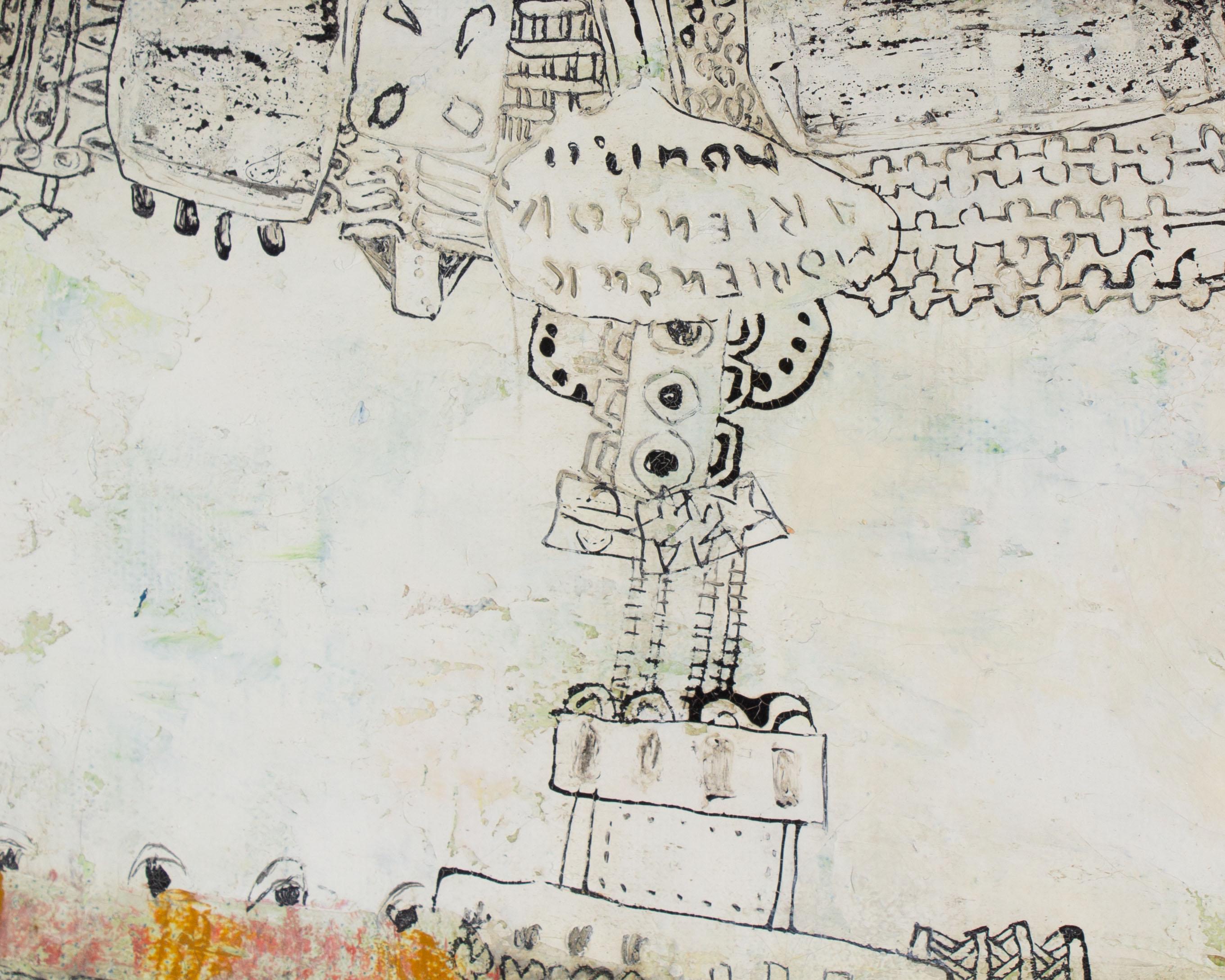 Yoshio Minomura, signiertes abstraktes Gemälde, Öl und Tinte auf Leinwand (Japanisch) im Angebot