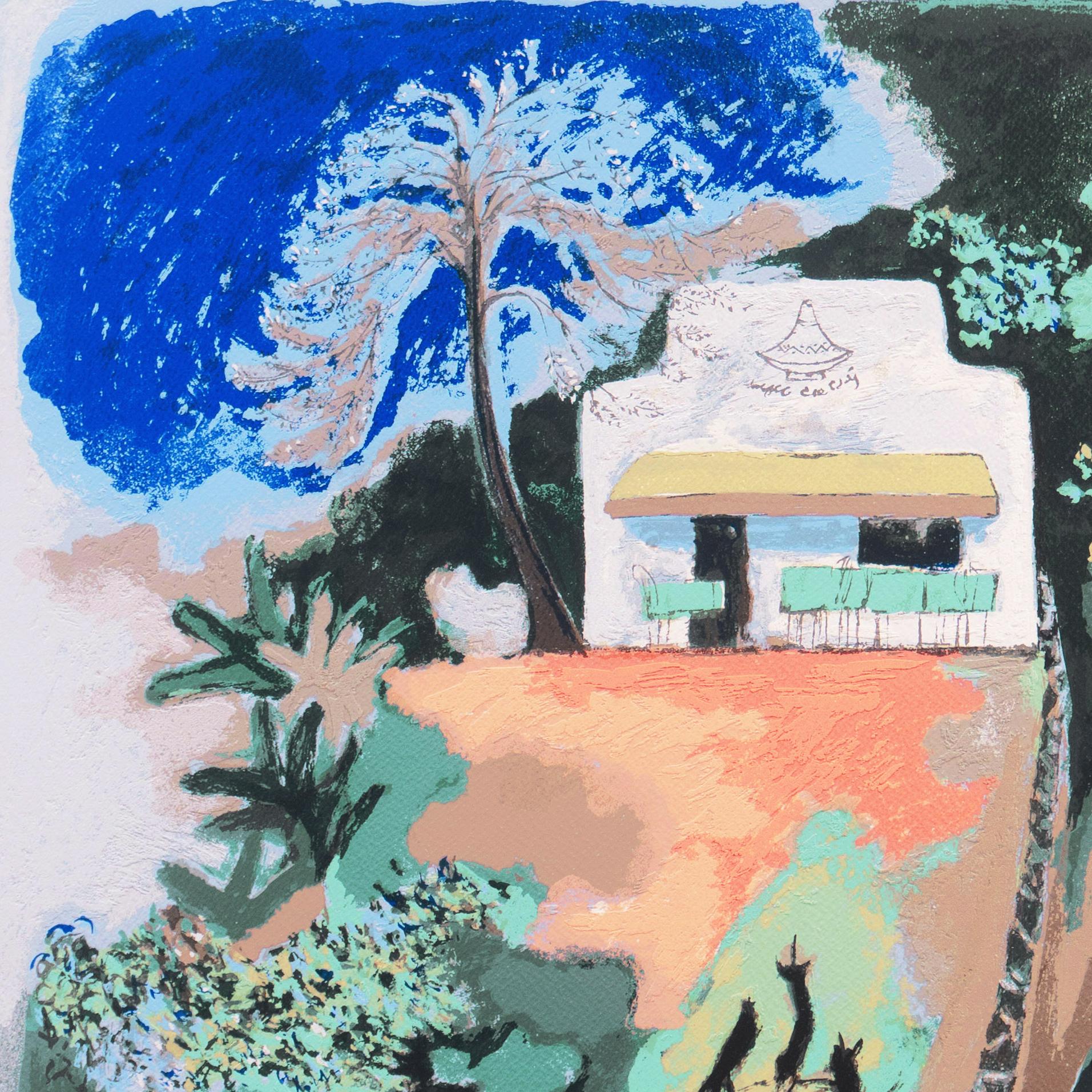 « Mimosa Tree Restaurant », Égée, Cyclades, artiste japonais en Grèce, chat de fougère en vente 1