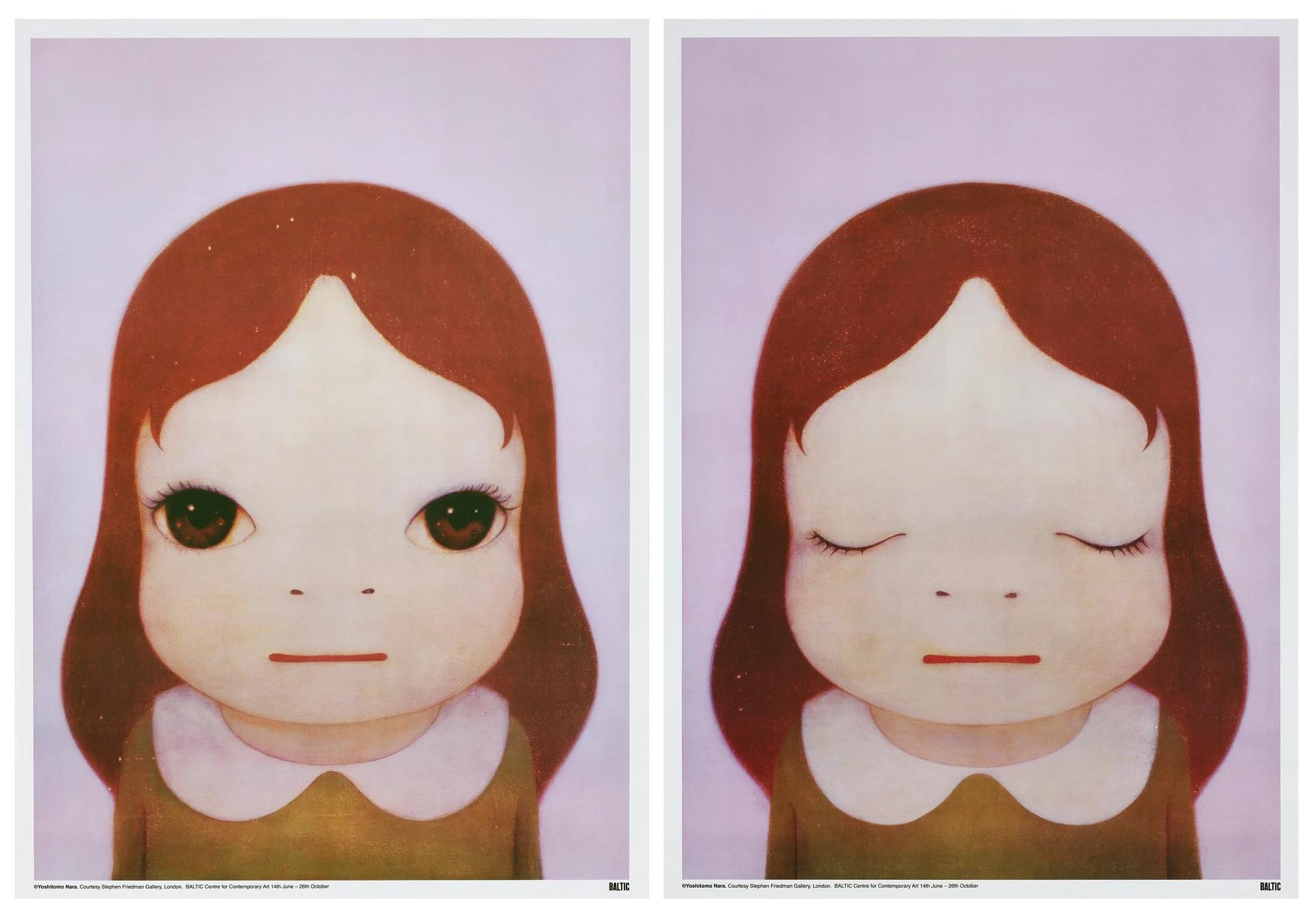 Yoshitomo Nara Portrait Print - Cosmic Girls: Eyes Opened / Eyes Closed