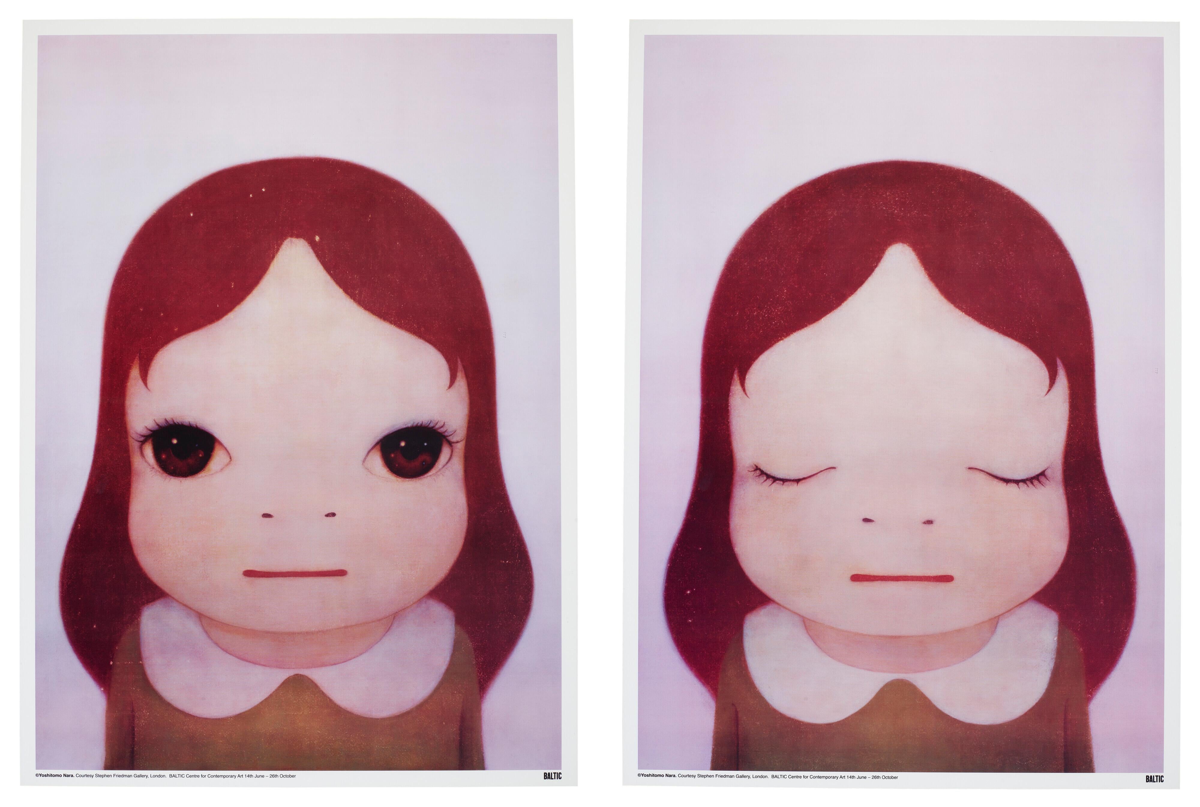 Yoshitomo Nara Figurative Print - Cosmic Girls: Eyes Opened / Eyes Closed, Limited Edition Offset Print by Nara 