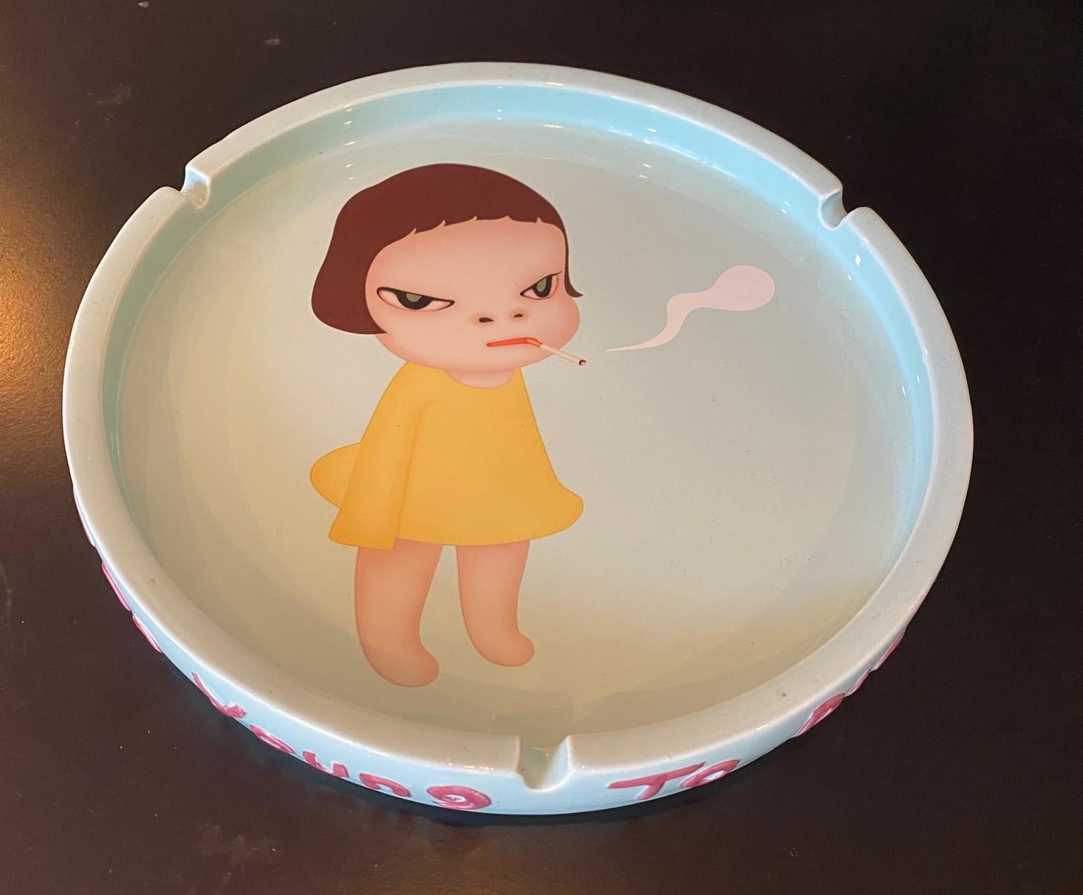 A beautiful and highly coveted large finely glazed ceramic ash tray/ low bowl by famed Japanese Pop artist Yoshitomo Nara (奈良 美智, 1959- ) titled 