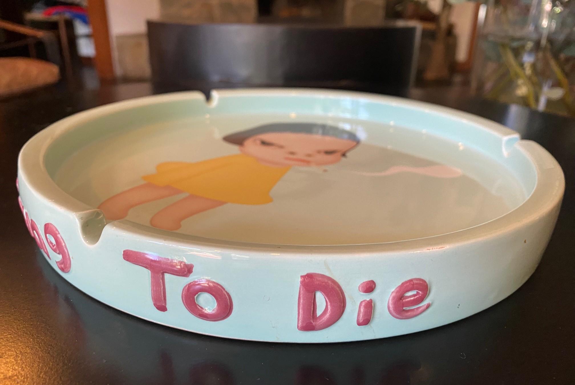 Contemporary Yoshitomo Nara, Too Young to Die, Japanese Glazed Porcelain Ceramic Ashtray 2002 For Sale