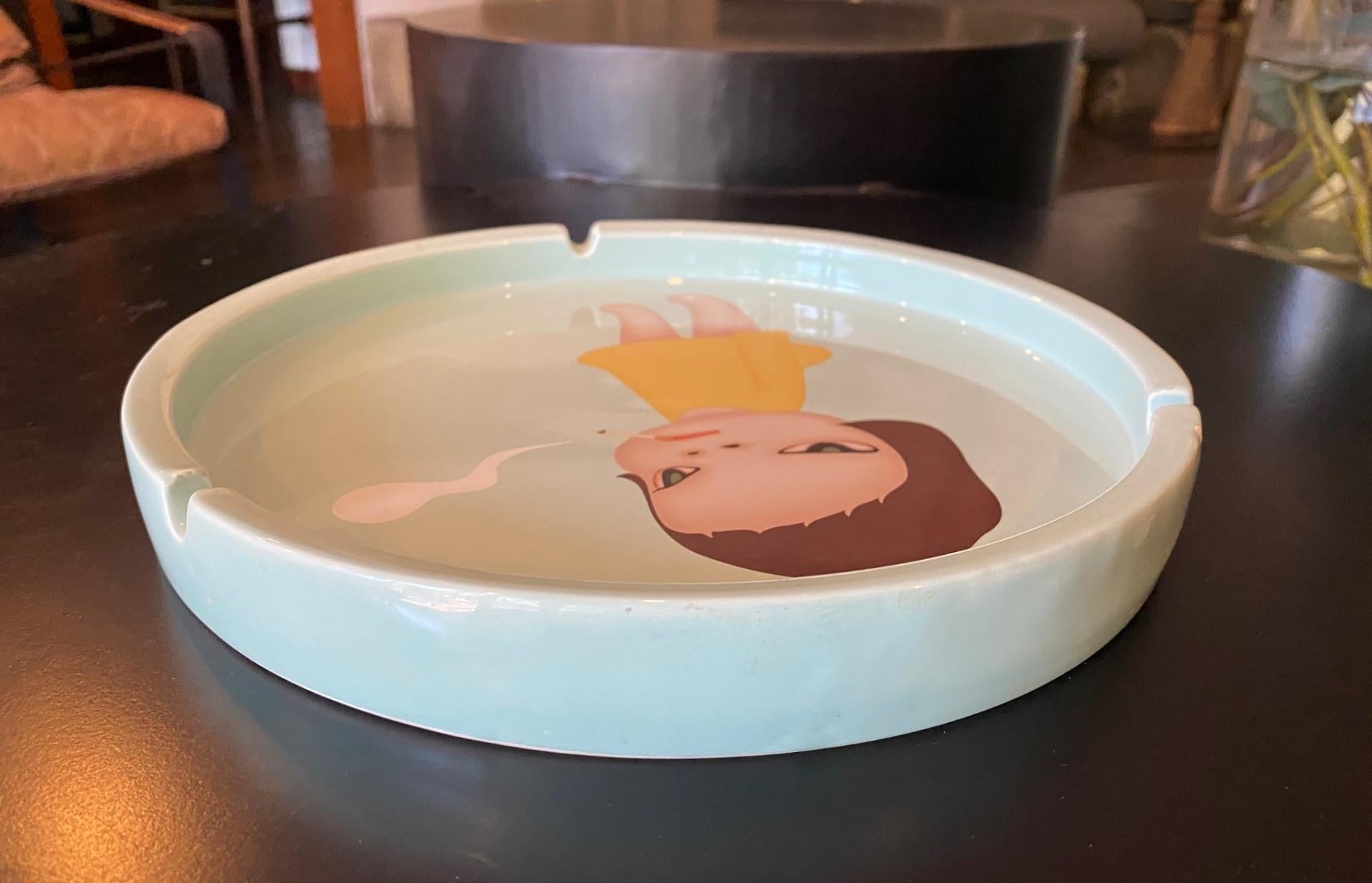 Yoshitomo Nara, Too Young to Die, Japanese Glazed Porcelain Ceramic Ashtray 2002 For Sale 1