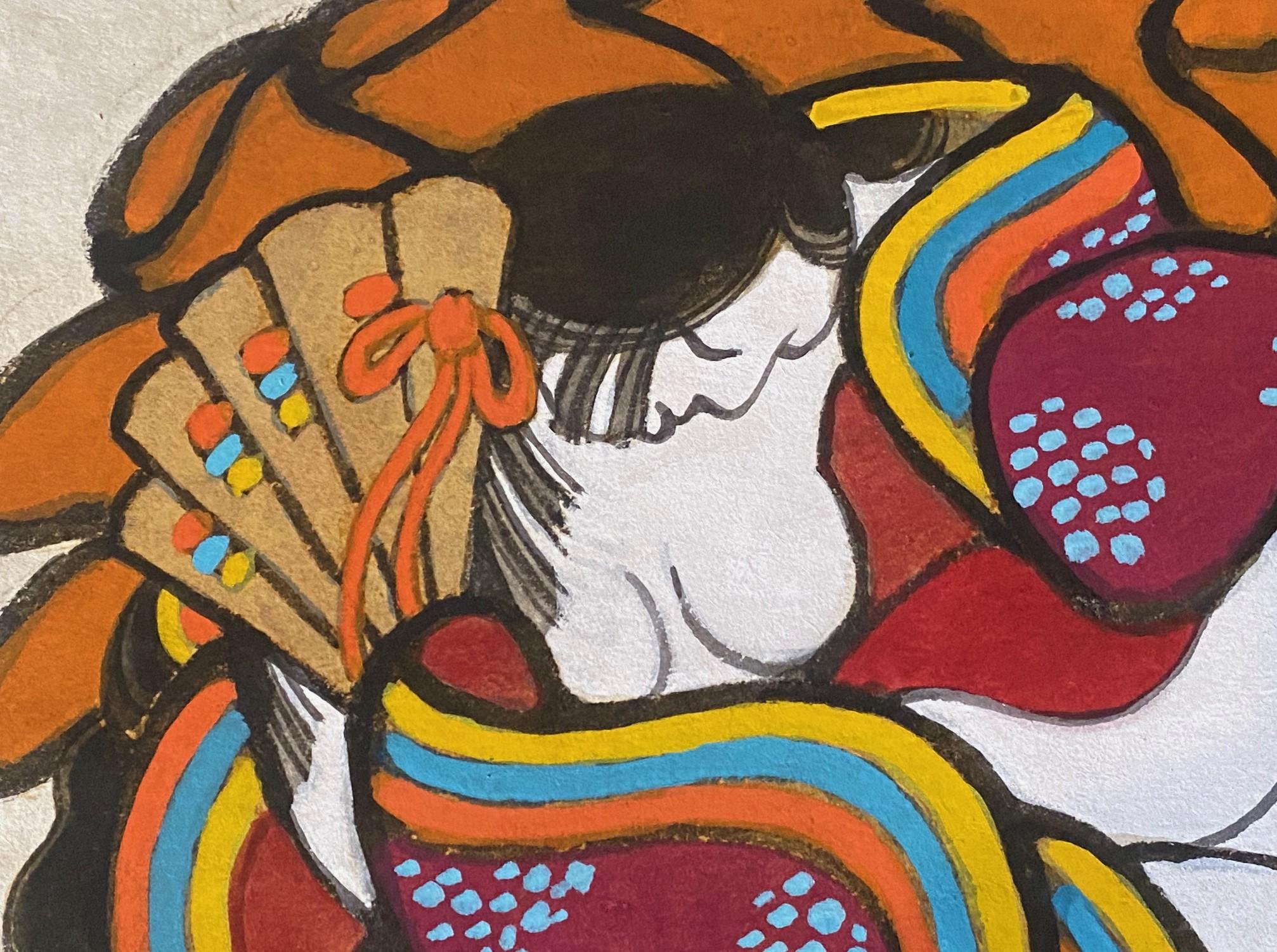 Mid-20th Century Yoshitoshi Mori Signed Original Japanese Asian Watercolor. and Gouache Painting For Sale