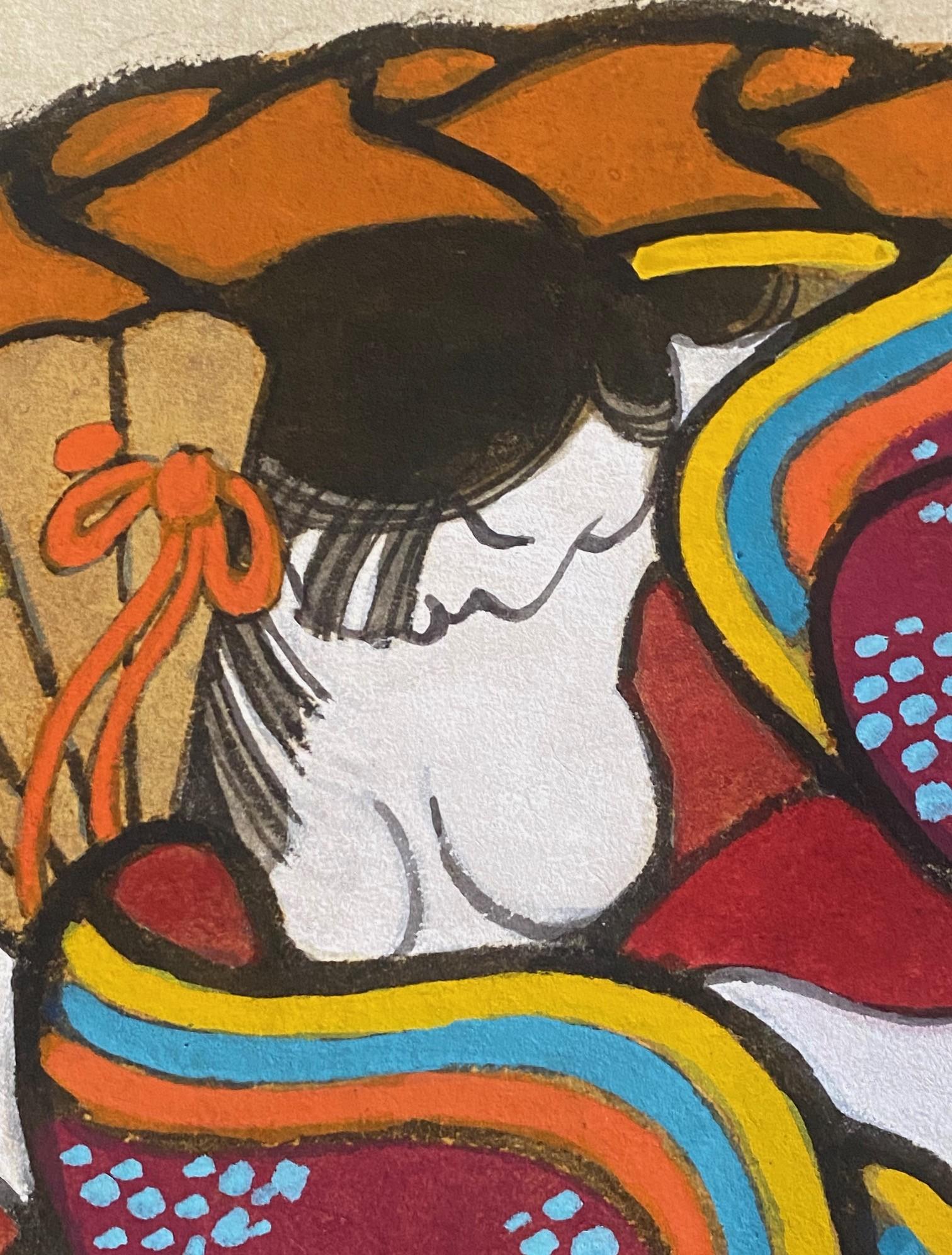 Yoshitoshi Mori Signed Original Japanese Asian Watercolor. and Gouache Painting For Sale 2