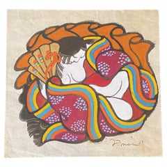 Yoshitoshi Mori Signed Original Japanese Asian Watercolor. and Gouache Painting