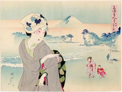 Bellezas en la Playa con vistas al Monte Fuji