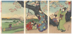 Antique Chikanobu, Cherry Blossom, Sumida, Kimono Design, Beauty, Japanese Woodblock