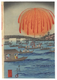 Nobukazu, Kimono Design, Fireworks, Ryogoku, Japanese Woodblock Print, Ukiyo-e