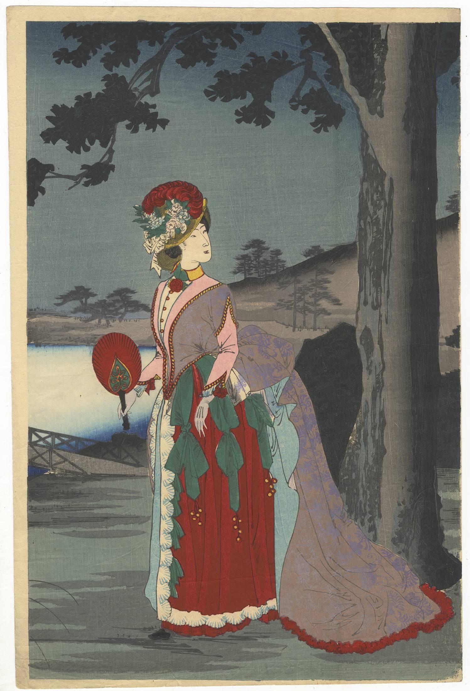 Chikanobu Yoshu, Meiji Emperor, Japanese Woodblock Print, Ukiyo-e, Beauty - Gray Portrait Print by CHIKANOBU, Yoshu