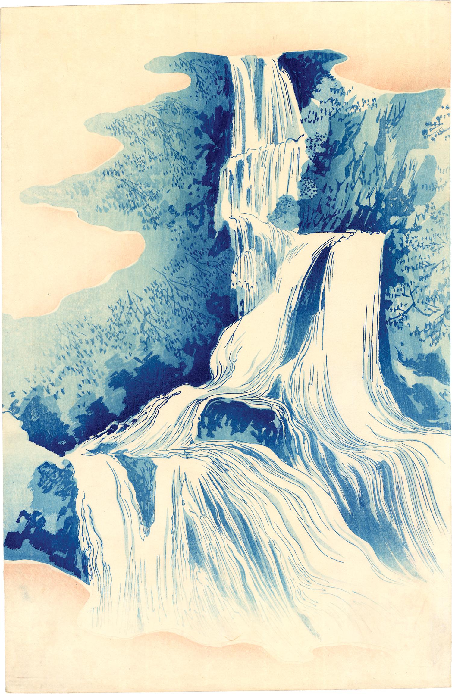 La beauté japonaise en admirant la cascade Kirifuri - Print de CHIKANOBU, Yoshu