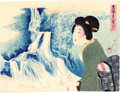 Antique Japanese Beauty Admiring Kirifuri Waterfall