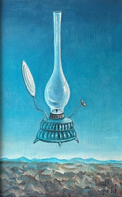 "Eternal Light, " Yosl Bergner, Surrealist Lamp Still Life in a Landscape