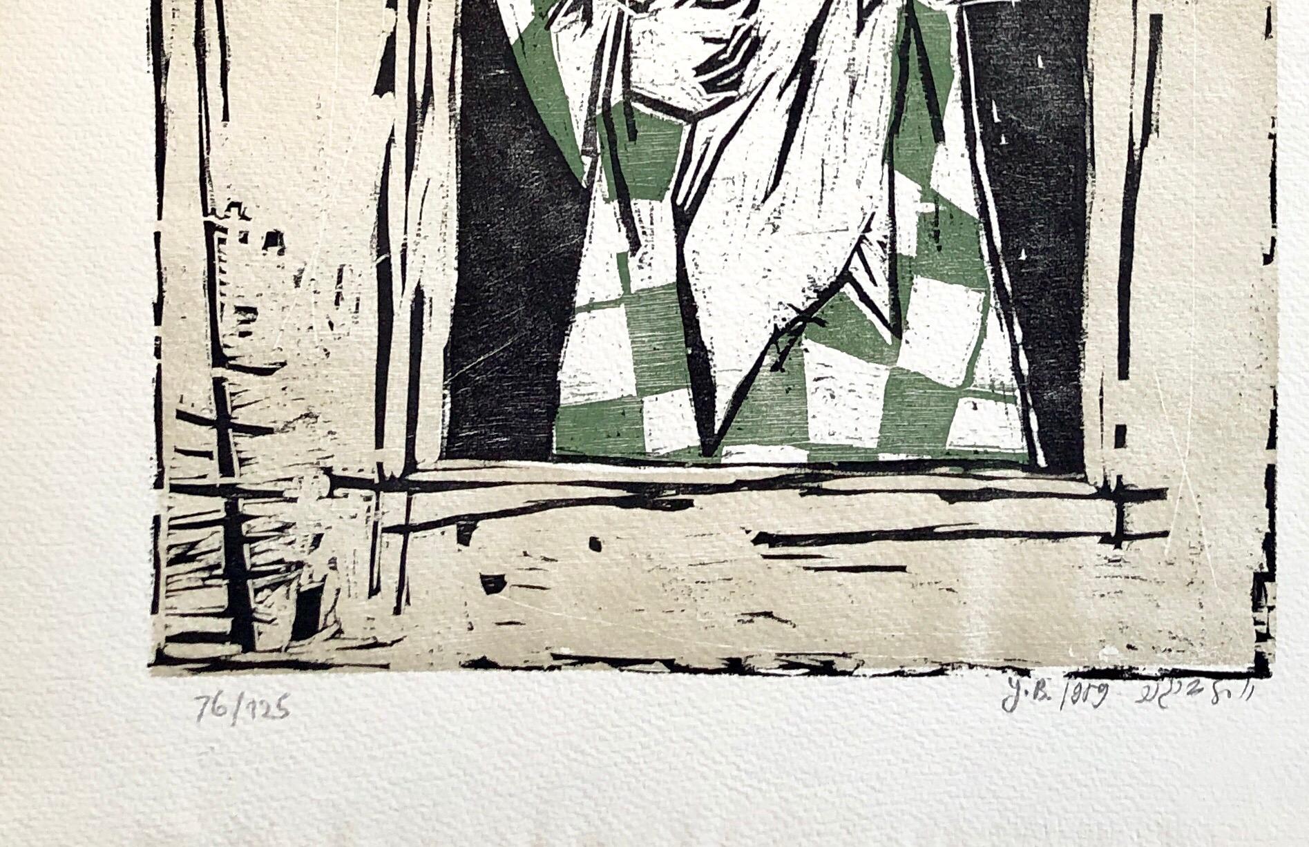 1959 Israeli Yosl Bergner Modernist Color Woodcut Woodblock Print For Sale 1
