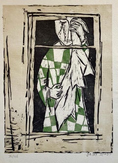 1959 Israeli Yosl Bergner Modernistischer Farbholzschnitt mit Holzschnitt-Holzschnitt