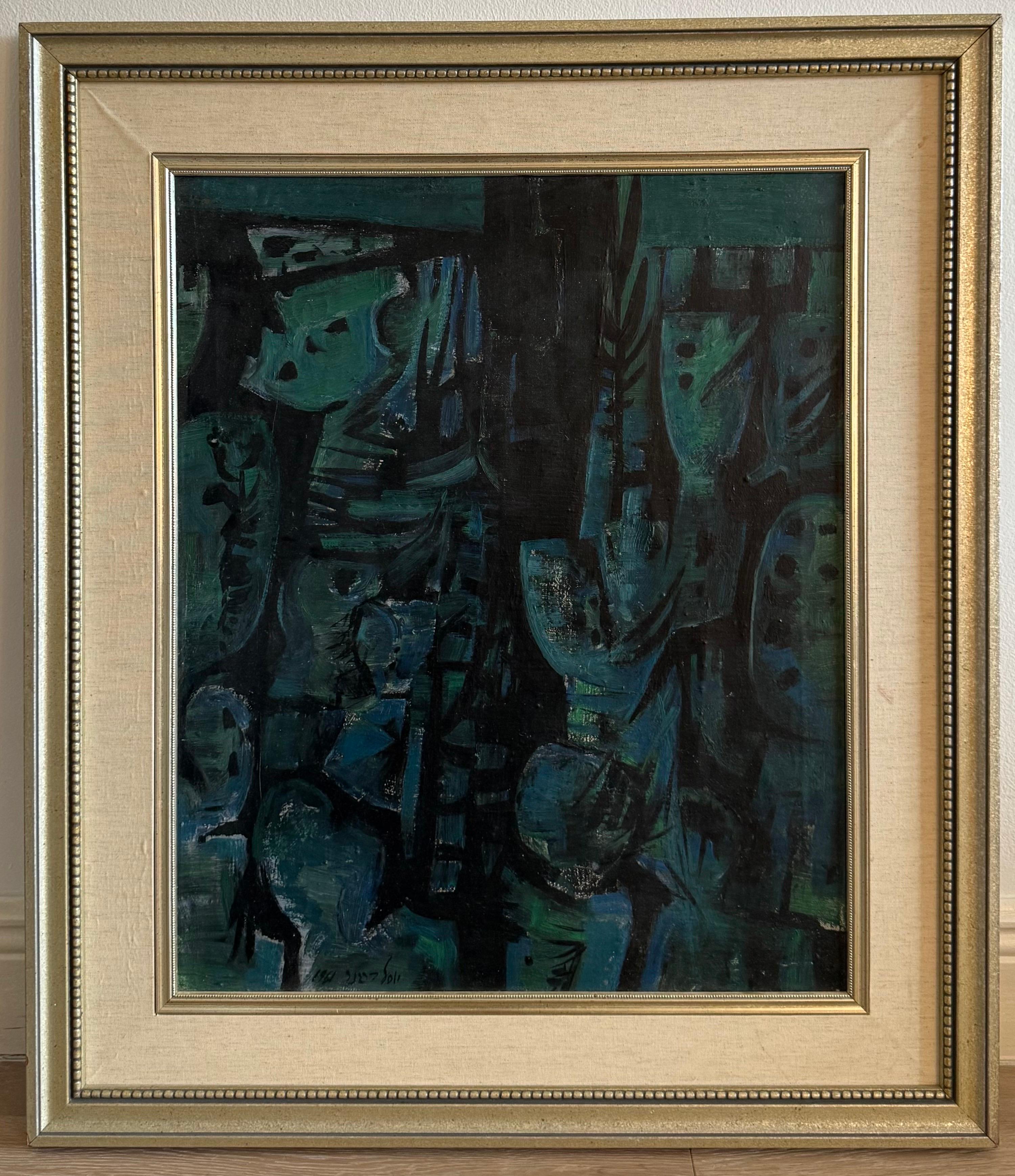 Israeli Expressionist Oil Painting Yosl Bergner Modernist Abstract Composition For Sale 1