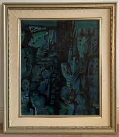 Israeli Expressionist Oil Painting Yosl Bergner Modernist Abstract Composition