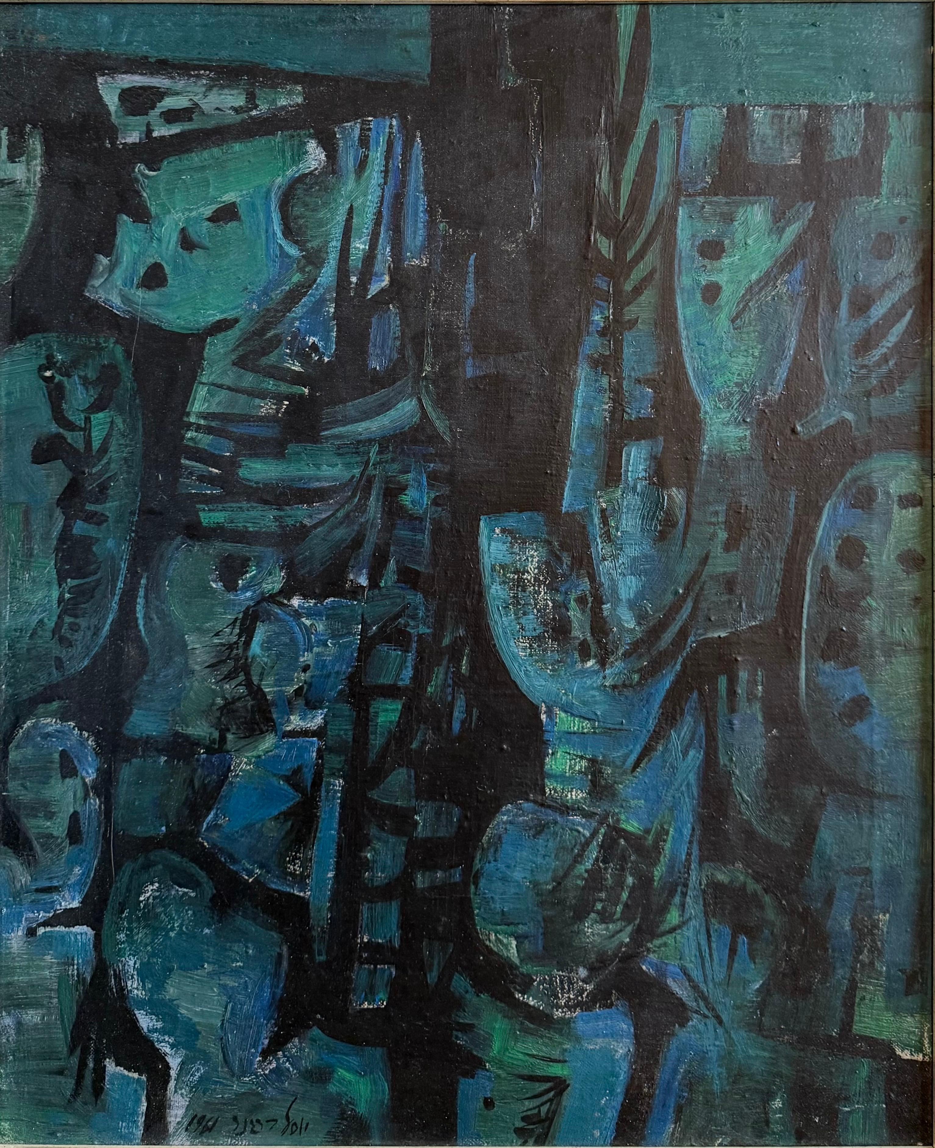Israeli Expressionist Oil Painting Yosl Bergner Modernist Abstract Composition For Sale 3