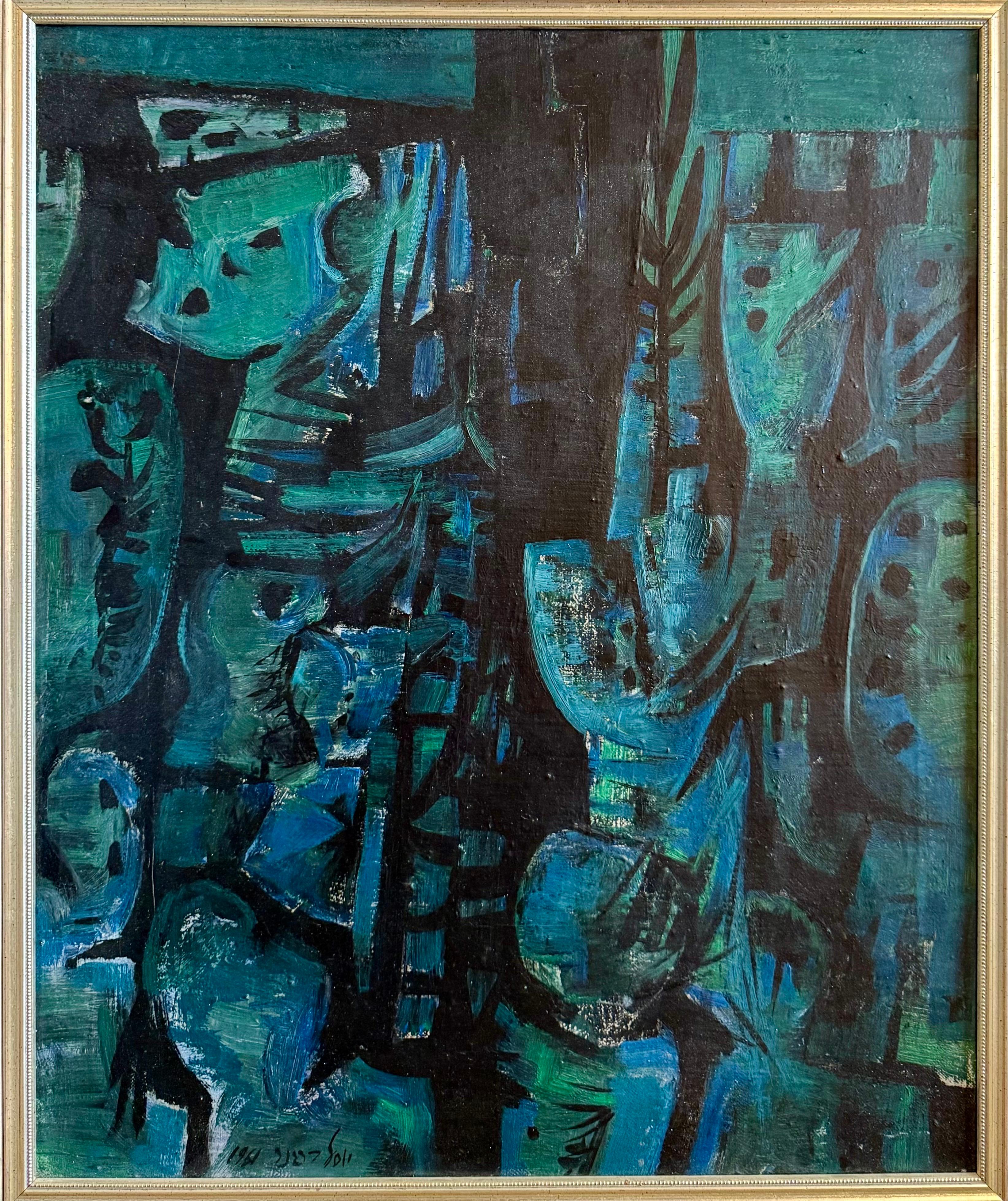 Israeli Expressionist Oil Painting Yosl Bergner Modernist Abstract Composition For Sale 4