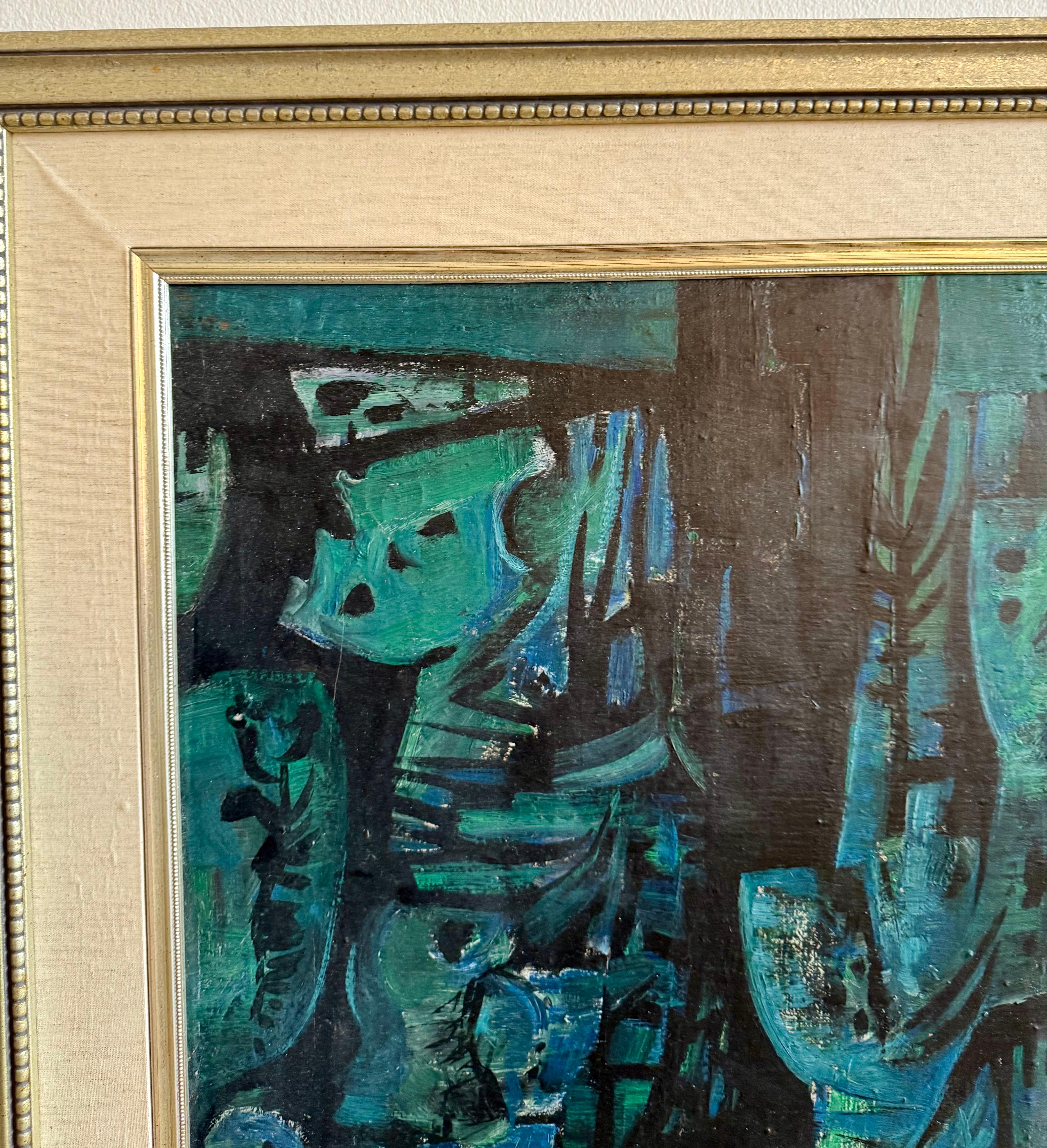 Israeli Expressionist Oil Painting Yosl Bergner Modernist Abstract Composition For Sale 5