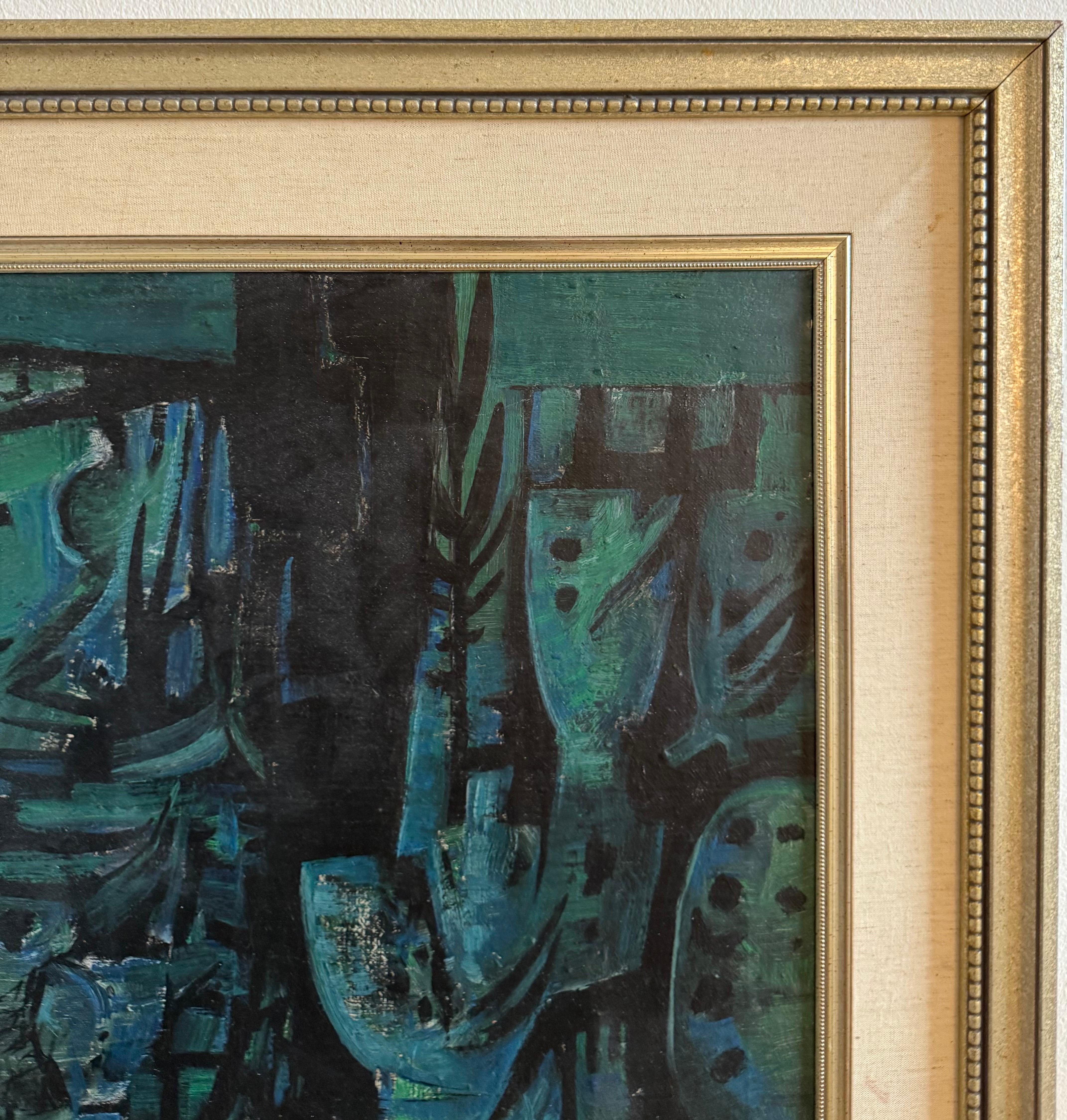 Israeli Expressionist Oil Painting Yosl Bergner Modernist Abstract Composition For Sale 7