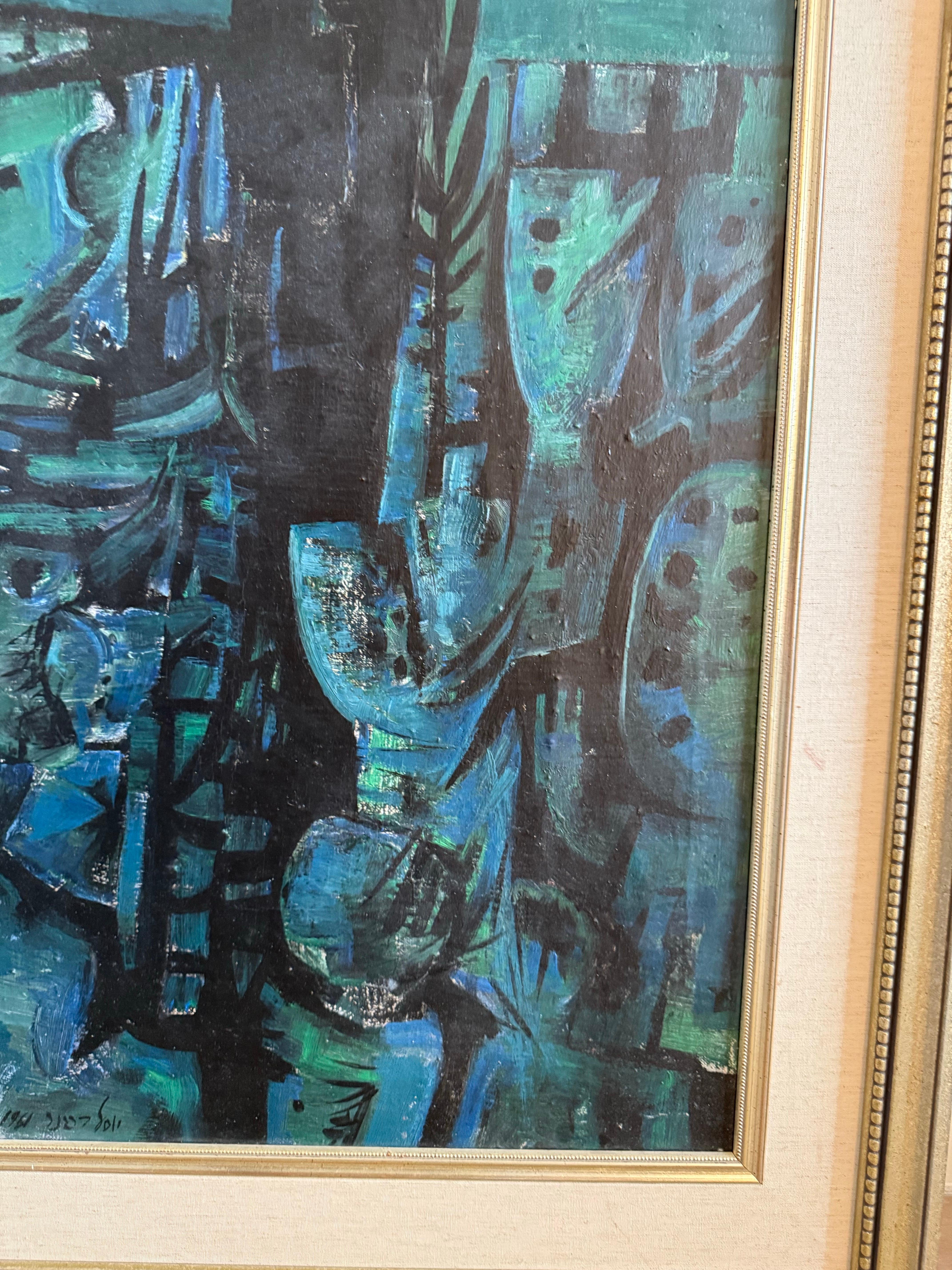 Israeli Expressionist Oil Painting Yosl Bergner Modernist Abstract Composition For Sale 8