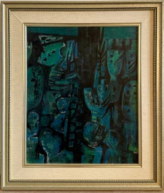Israeli Expressionist Oil Painting Yosl Bergner Modernist Abstract Composition
