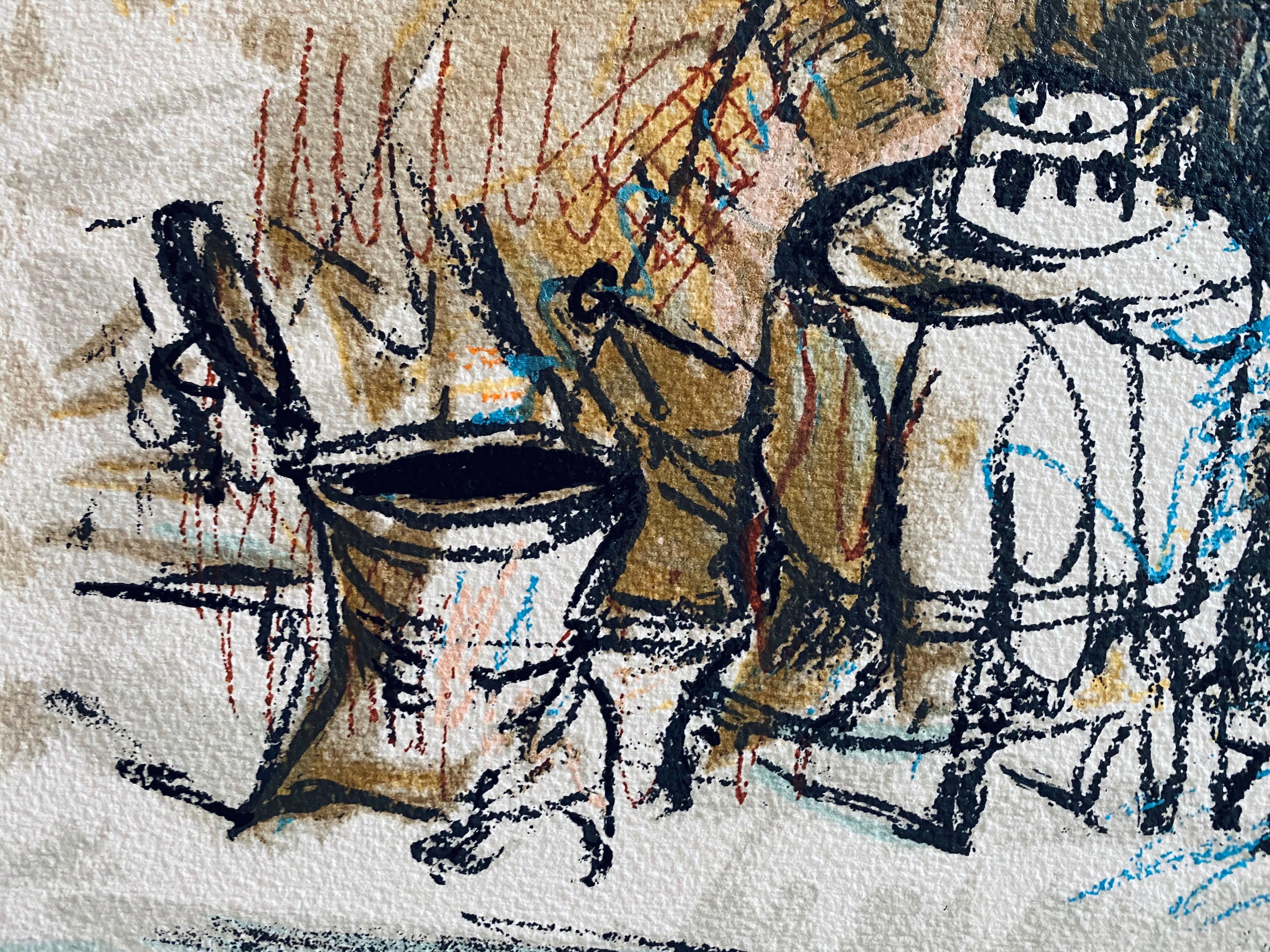 Litografia modernista dell'espressionista israeliano Yosl Bergner Macinacaffè Kibbutz in vendita 4