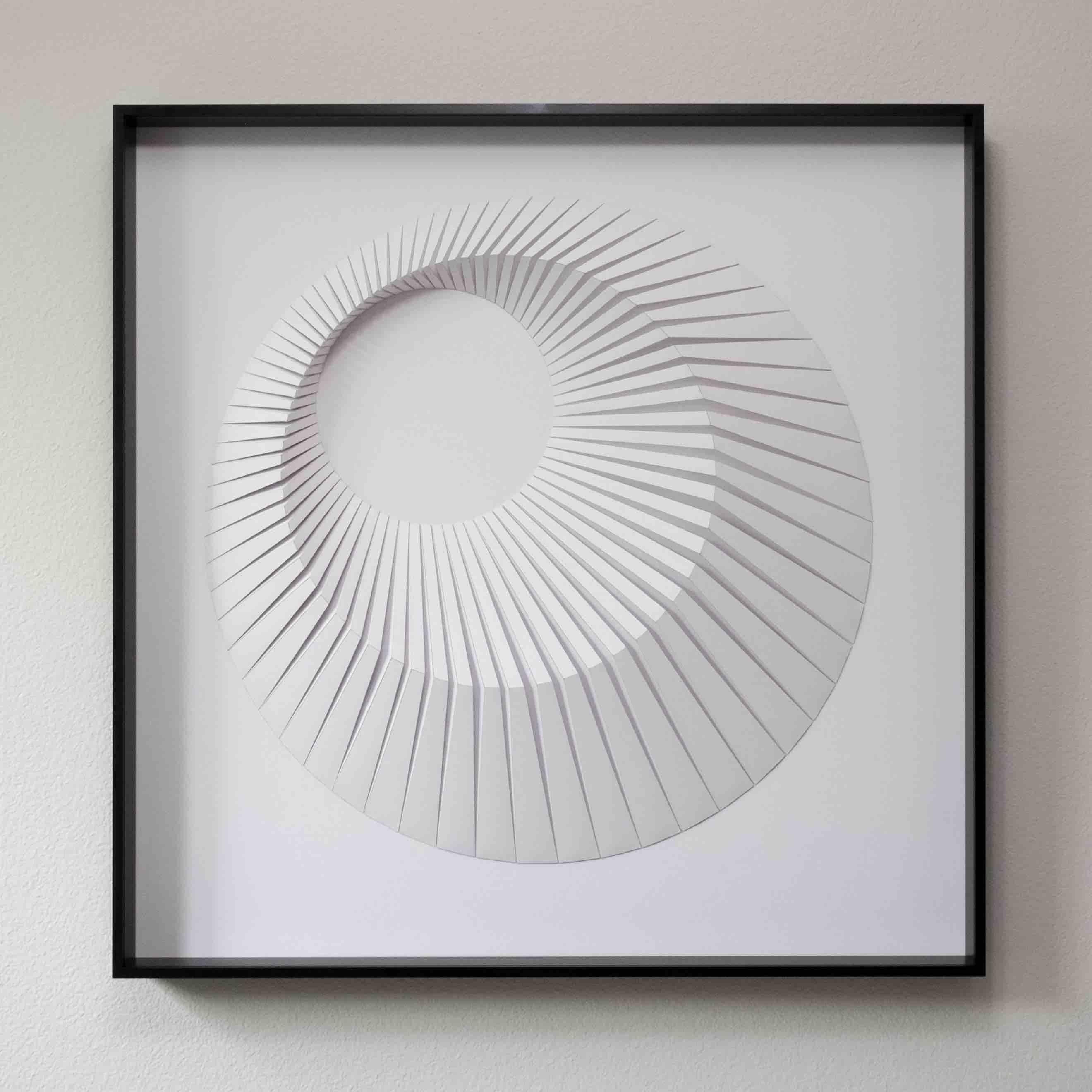 Eclipse A White - geometric abstract wall sculpture - Painting by Yossi Ben Abu