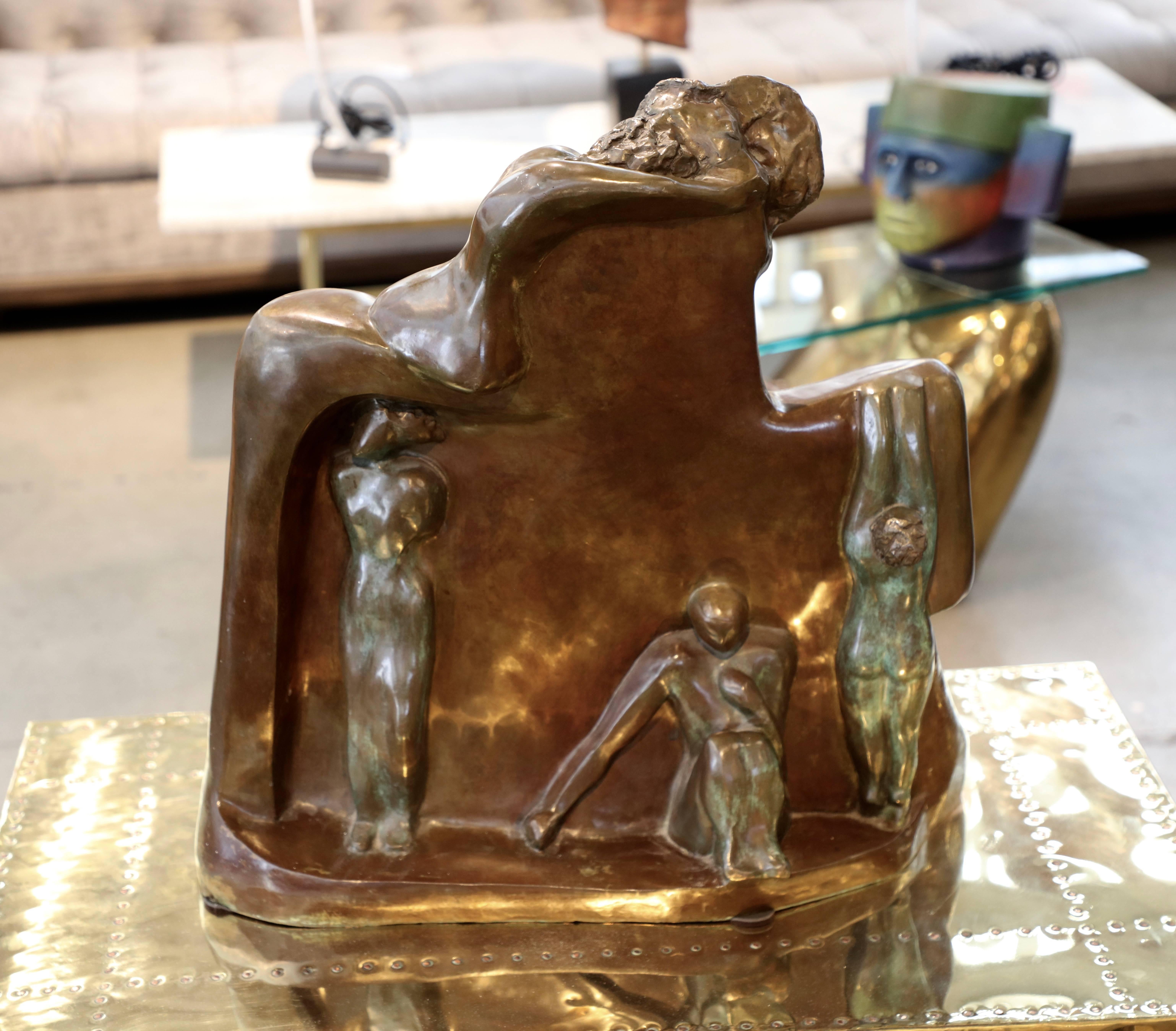A nice abstract figural bronze by the noted artist Yossi Govrin. It is signed and dated 1980. 
a brief bio taken from the artist's website;


Bio


Yossi Govrin is an artist with a diverse cultural background who has exhibited both nationally