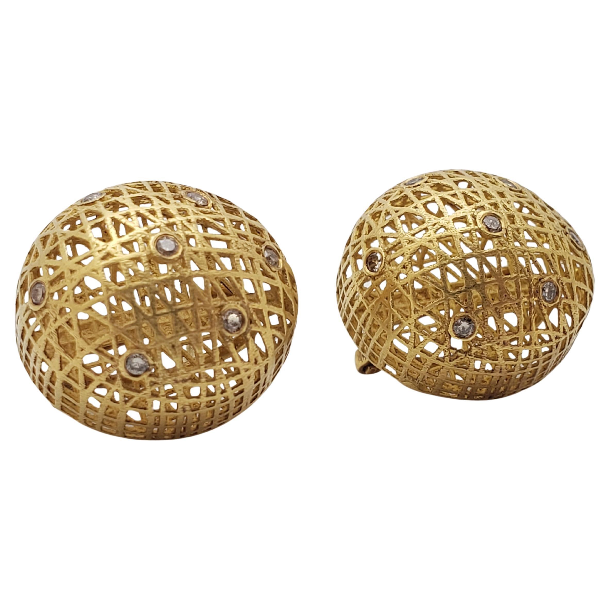 Yossi Harari 18K Yellow Gold Diamond Woven Rounded Earrings in vendita