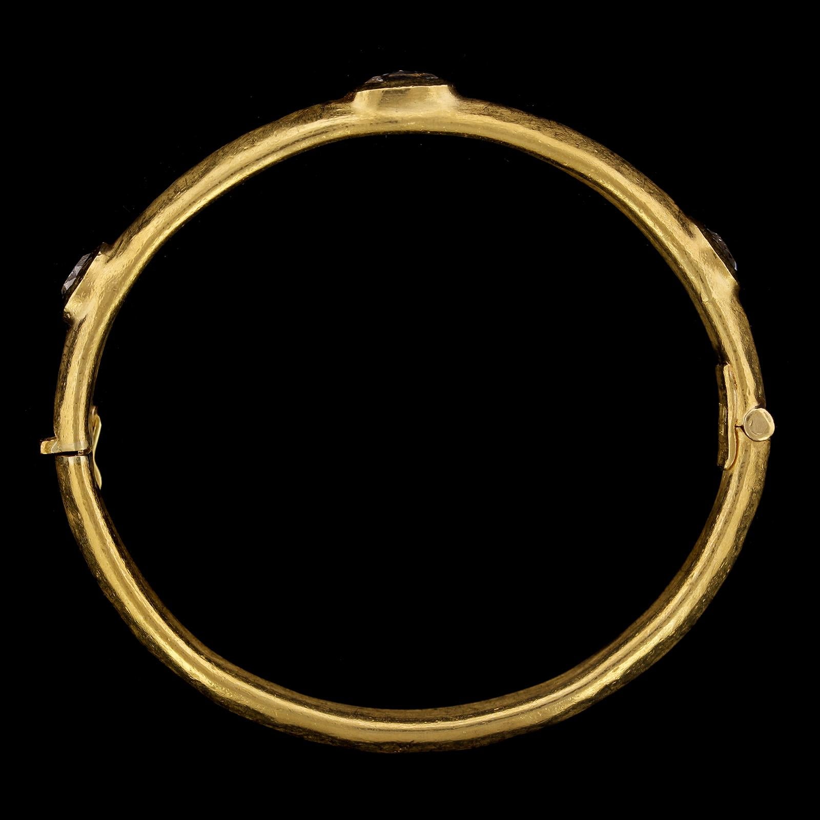 Rose Cut Yossi Harari 24 Karat Yellow Gold Diamond Bangle Bracelet For Sale