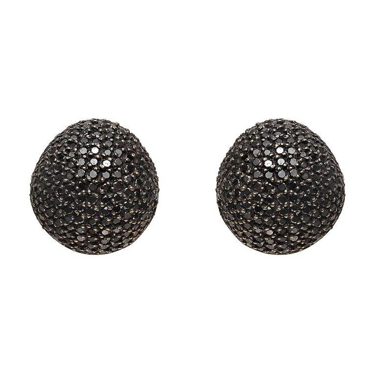 Yossi Harari Black Diamond Dome Earrings In Excellent Condition For Sale In Greenwich, CT