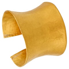 Yossi Harari Bold Hammered Roxanne Corset Cuff Bracelet in Solid 24Kt Gold