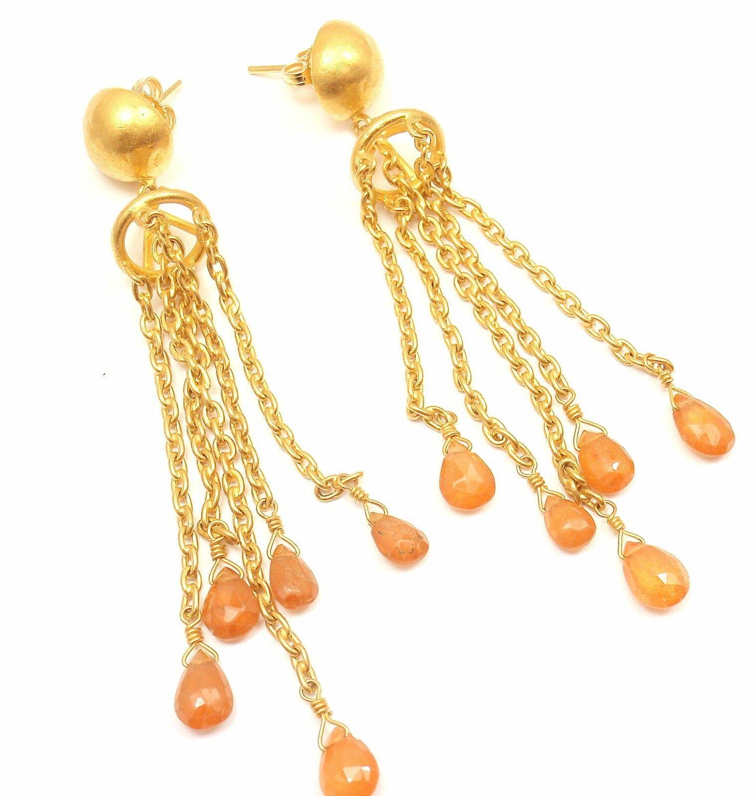 Yossi Harari Citrine Gemstone Yellow Gold Drop Earrings For Sale 1