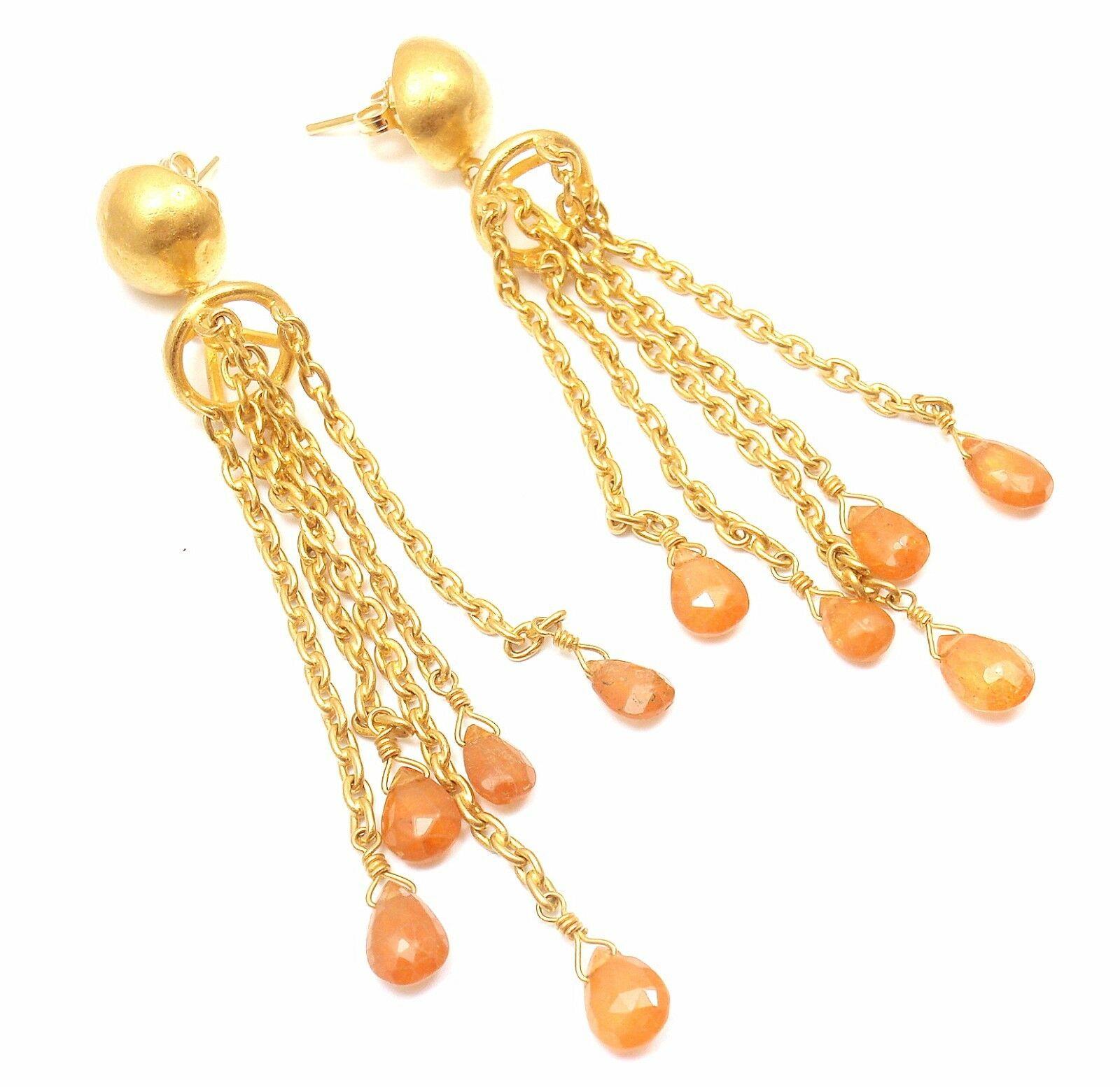 Yossi Harari Citrine Gemstone Yellow Gold Drop Earrings For Sale 2