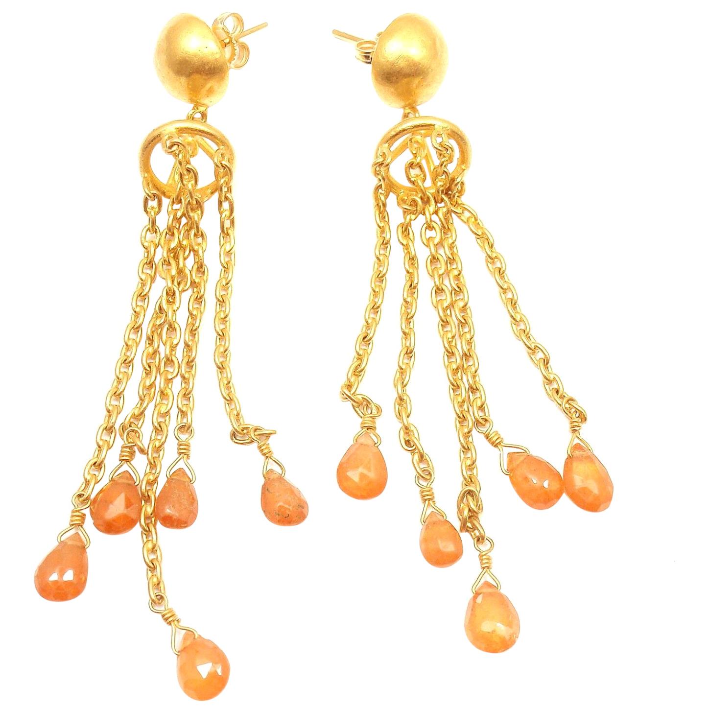 Yossi Harari Citrine Gemstone Yellow Gold Drop Earrings For Sale