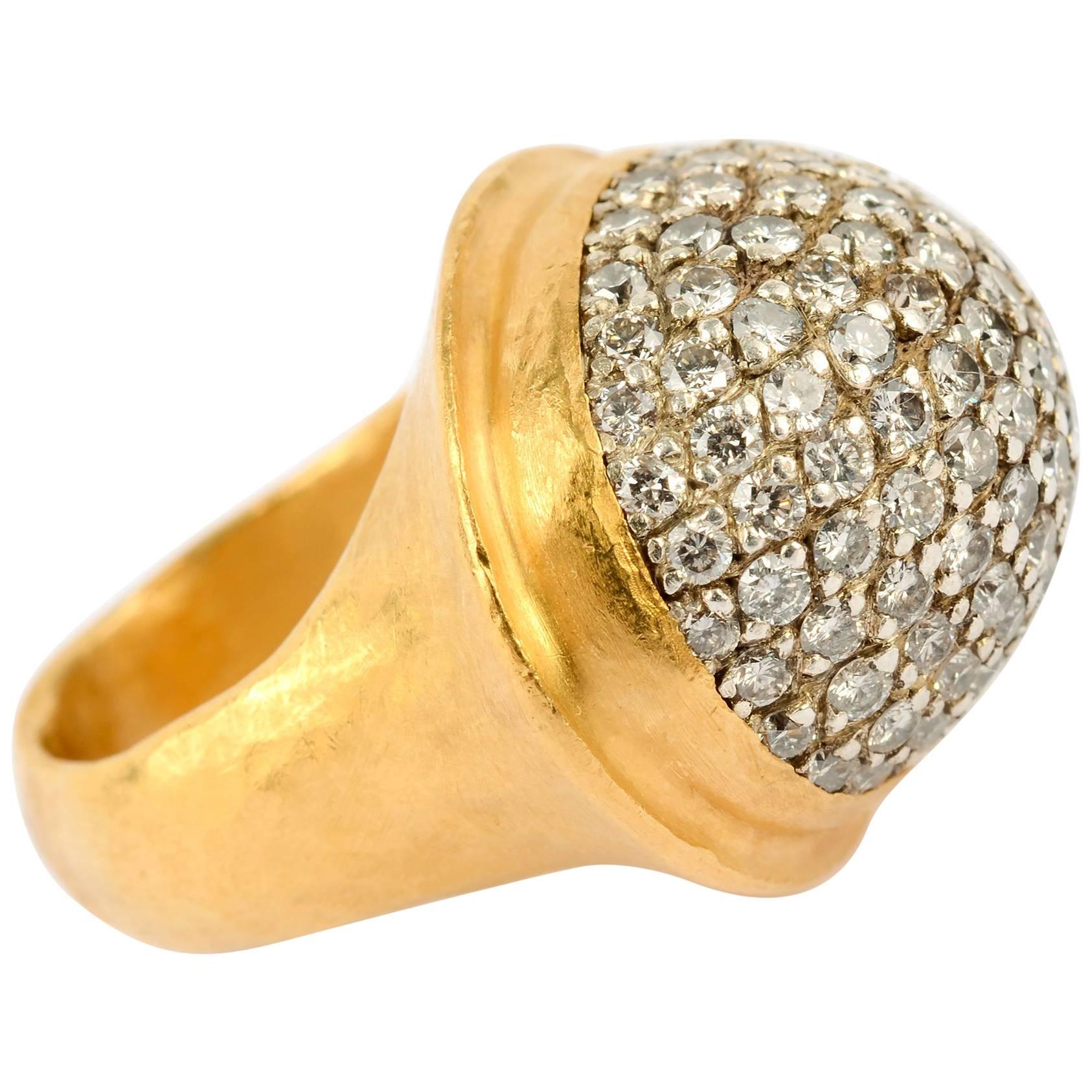 Yossi Harari Domed Pave Diamond Gold Ring