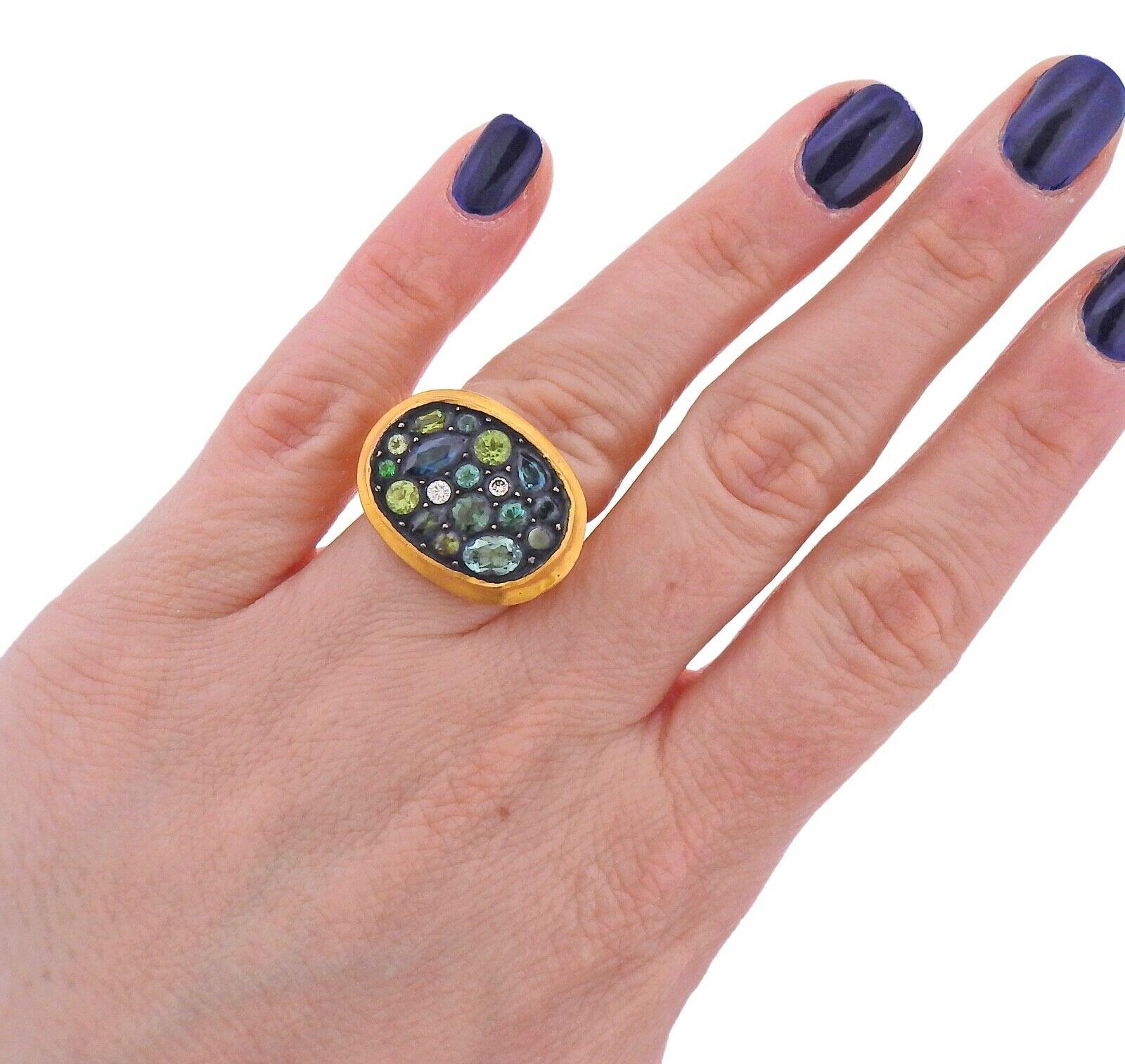 Yossi Harari Gold Diamond Multi-Color Gemstone Ring In Excellent Condition In Lambertville, NJ