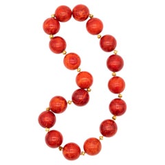 Yossi Harari Modernist Vintage Necklace 22Kt Gold Large Sponge Red Coral Beads