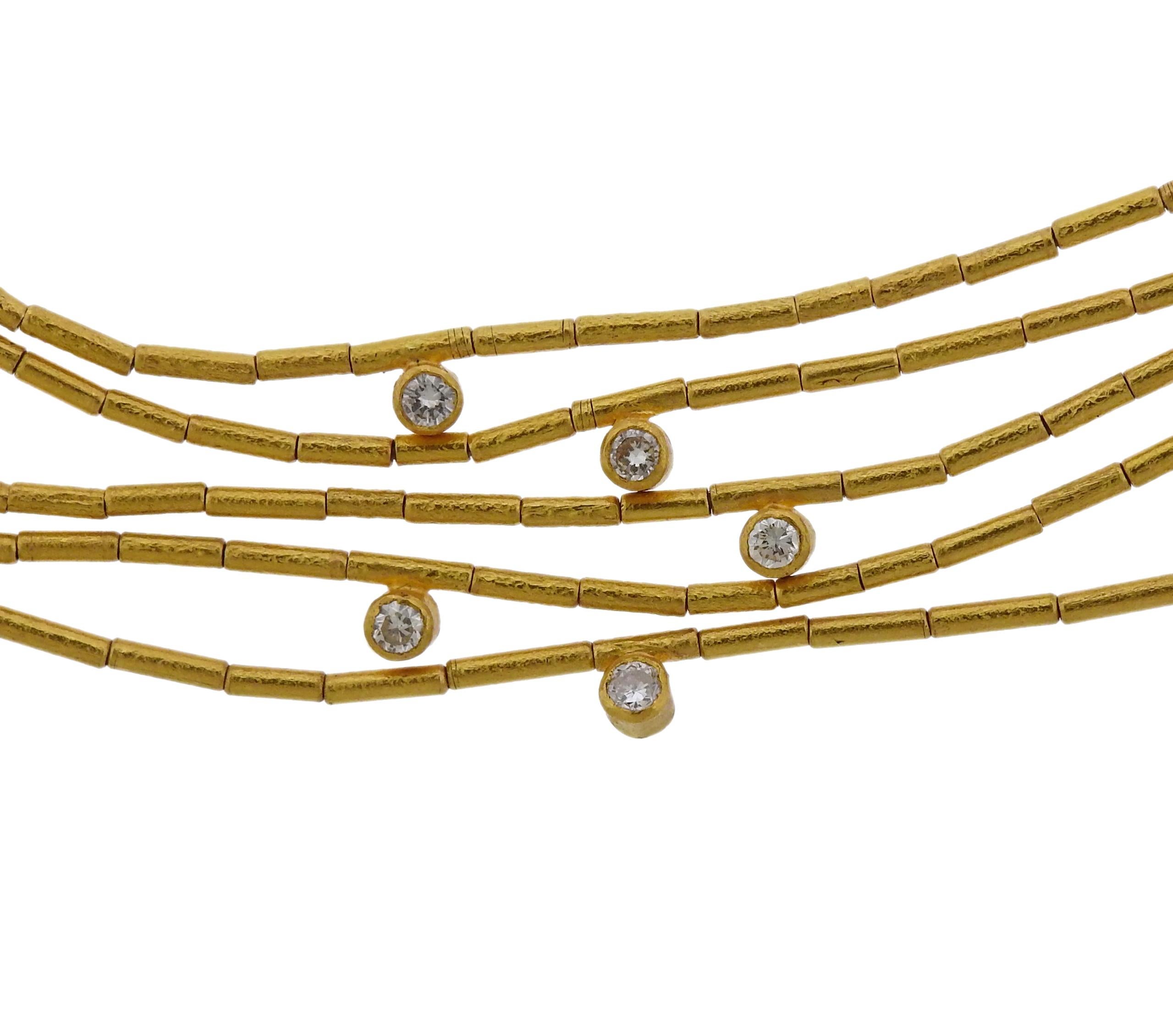 24k yellow gold necklace by Yossi Harari for Olympia collection, set with approx. 1.25ctw in diamonds. Necklace is  16.25
