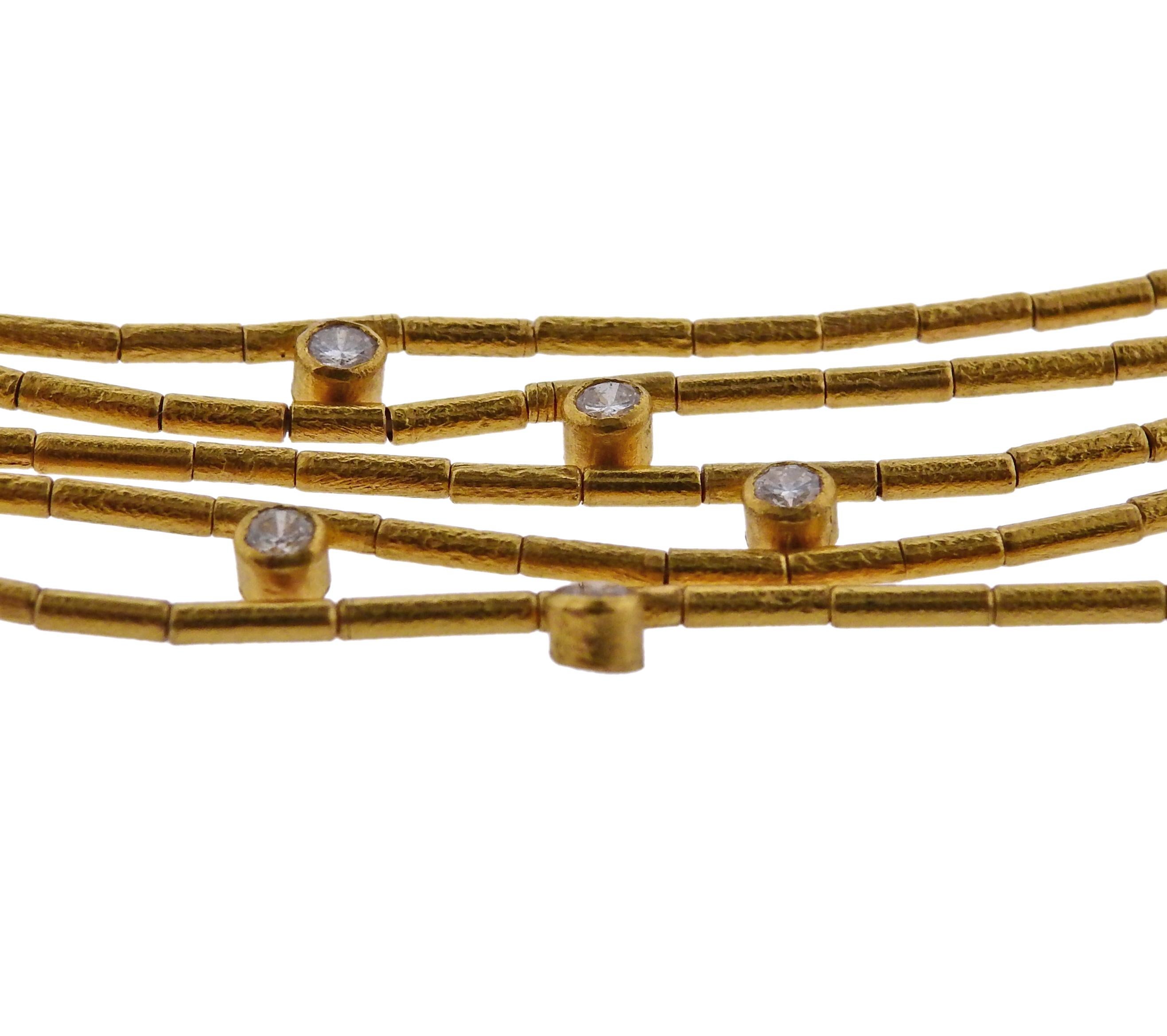Yossi Harari Olympia Gold Diamond Multi Strand Necklace In Excellent Condition In Lambertville, NJ