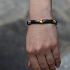 Yossi Harari Pink and Orange Sapphire 6 Carat Silver and 24 Karat Gold Bracelet