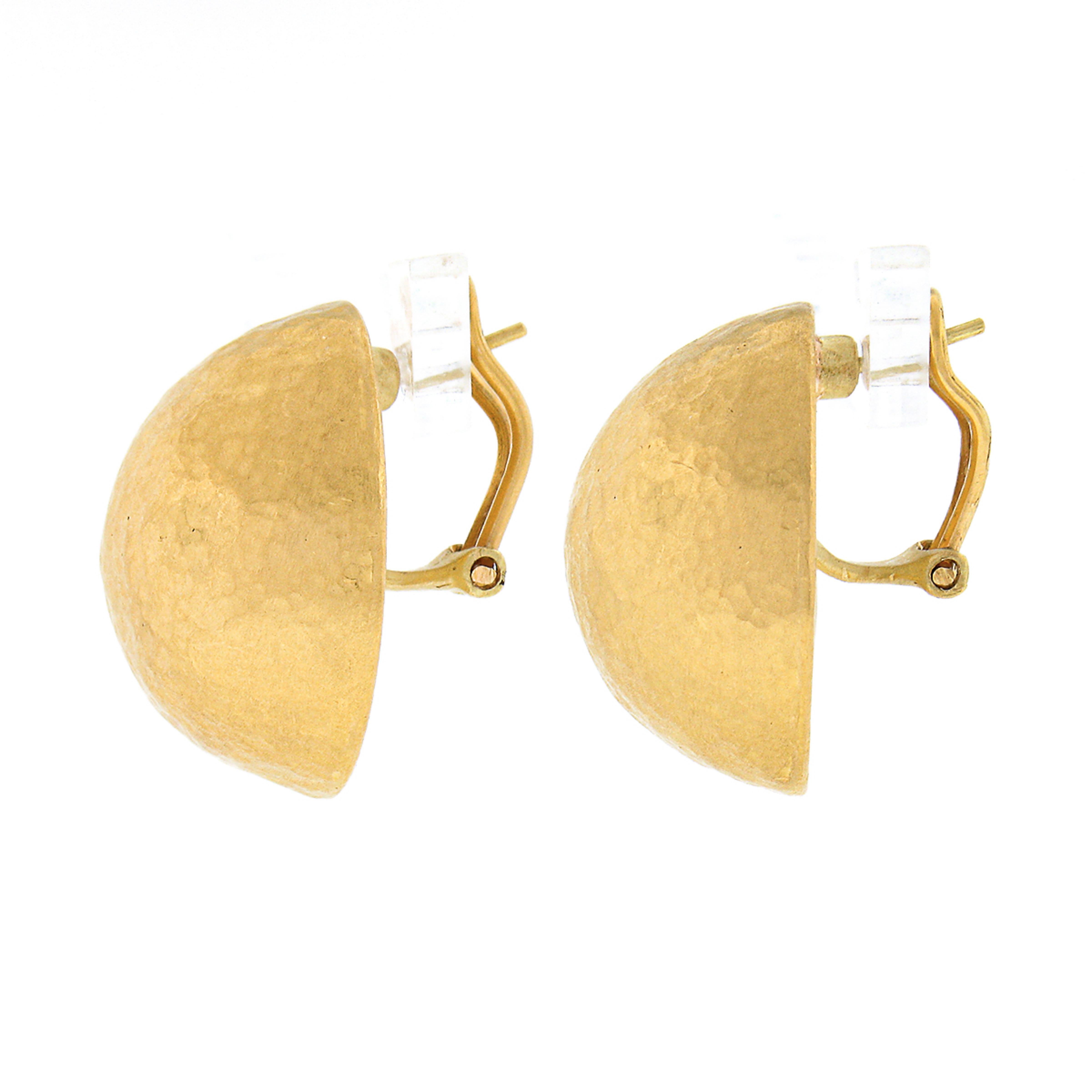 Yossi Harari Roxanne 24k Yellow Gold Domed Hammered Finish Large Button Earrings In Good Condition In Montclair, NJ
