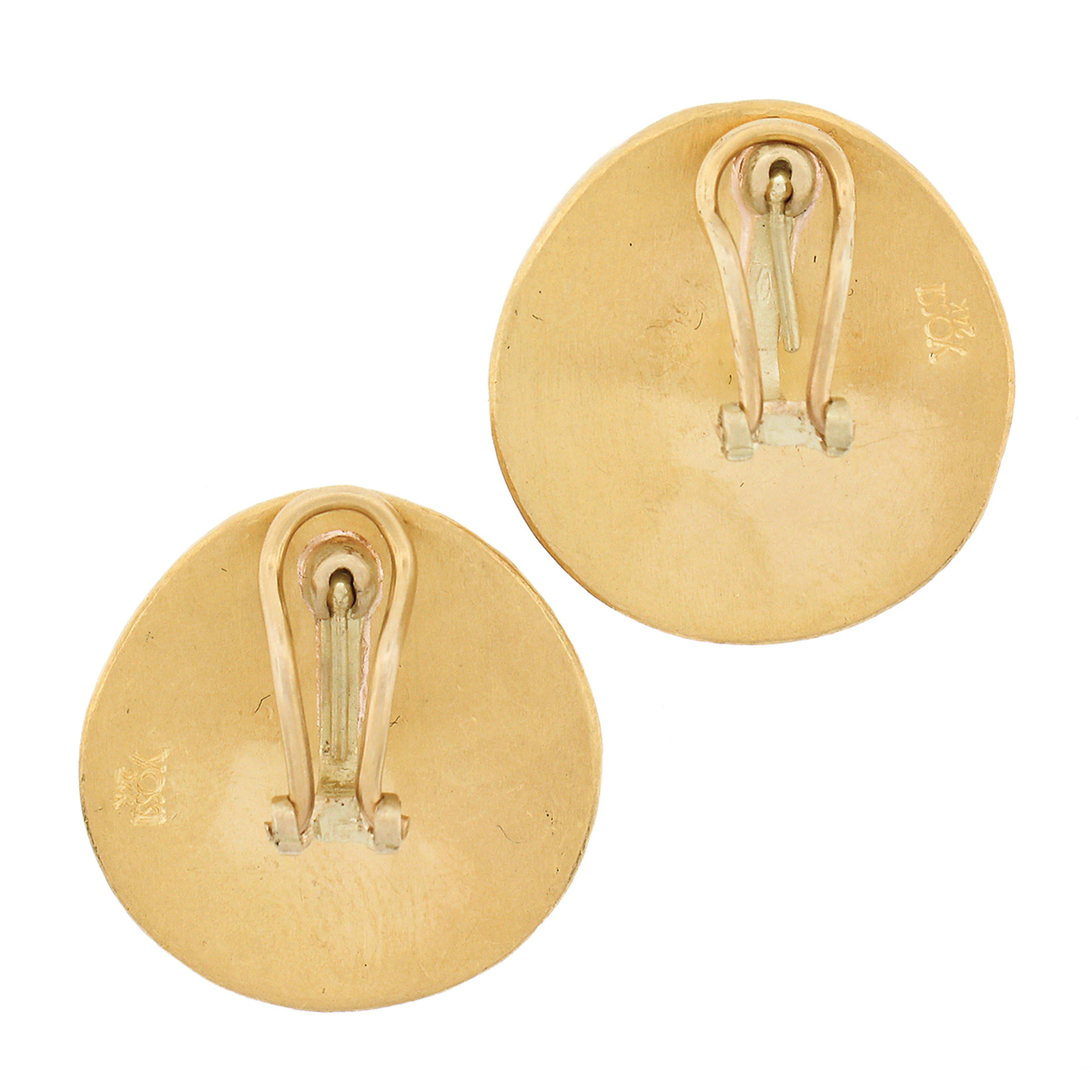 Women's Yossi Harari Roxanne 24k Yellow Gold Domed Hammered Finish Large Button Earrings